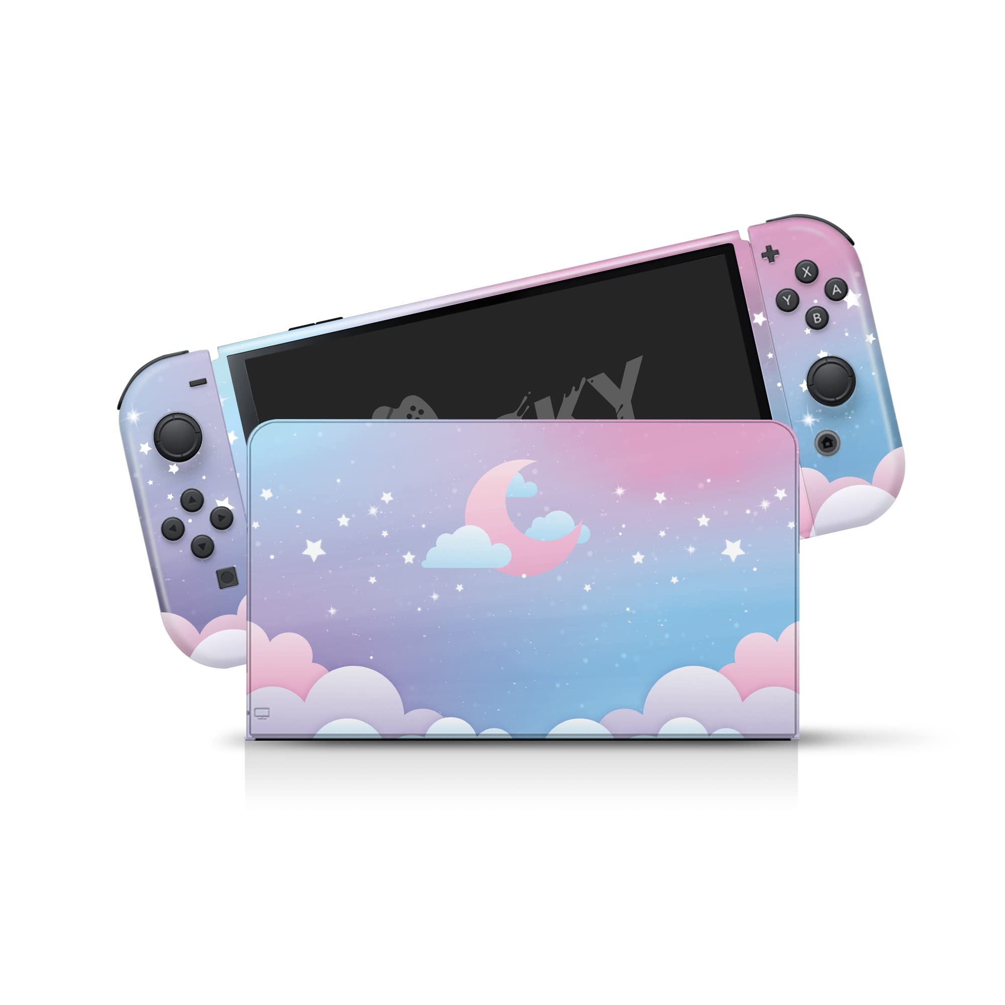 Premium 3M Vinyl Full Wrap Decal - Blue Kawaii Cloud Design Skin Compatible with Nintendo Switch OLED | Protective Cover & Stickers for Gaming Console | Perfect for Travel, Gaming Parties & Personalization