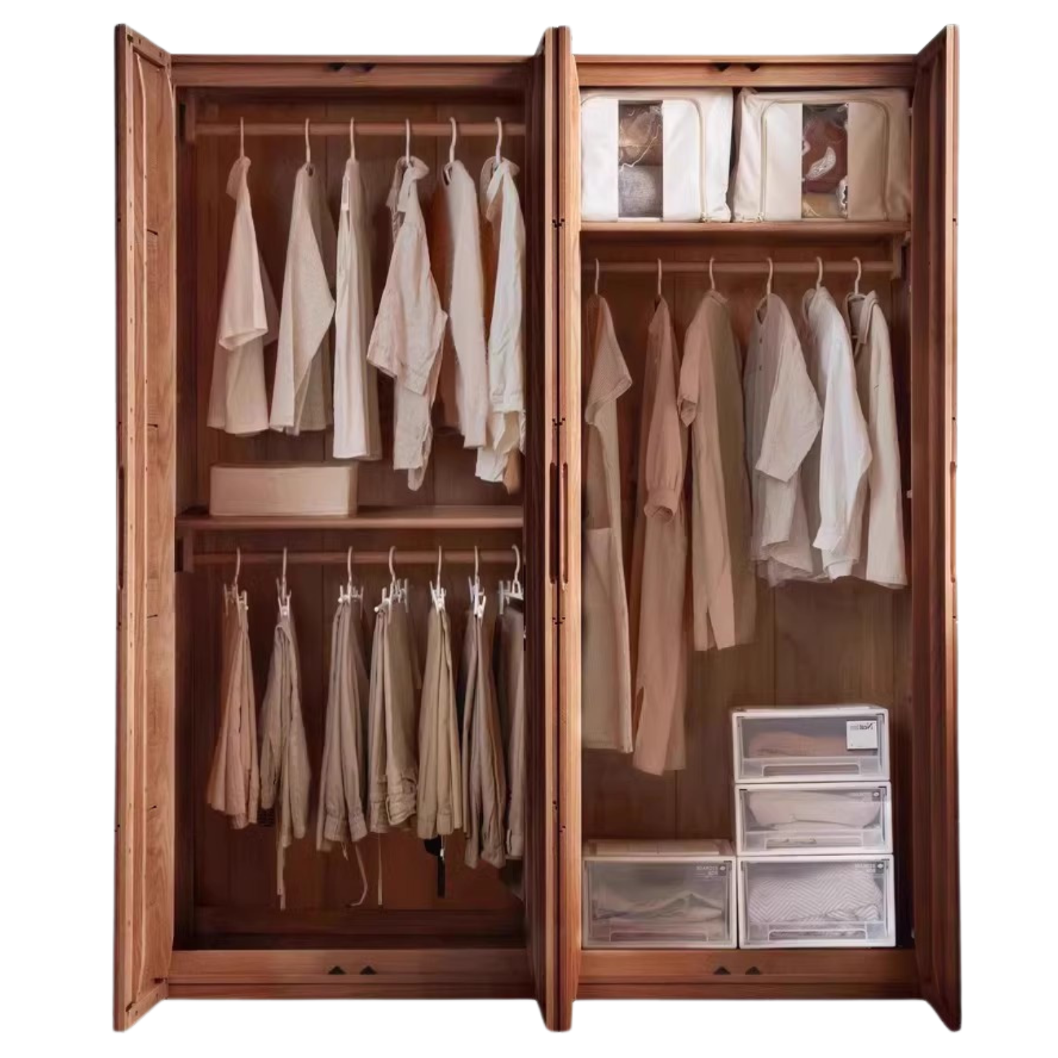 Solid Oak Wood Wardrobe with High Doors - Spacious Storage for Bedroom, Closet & Home Organization