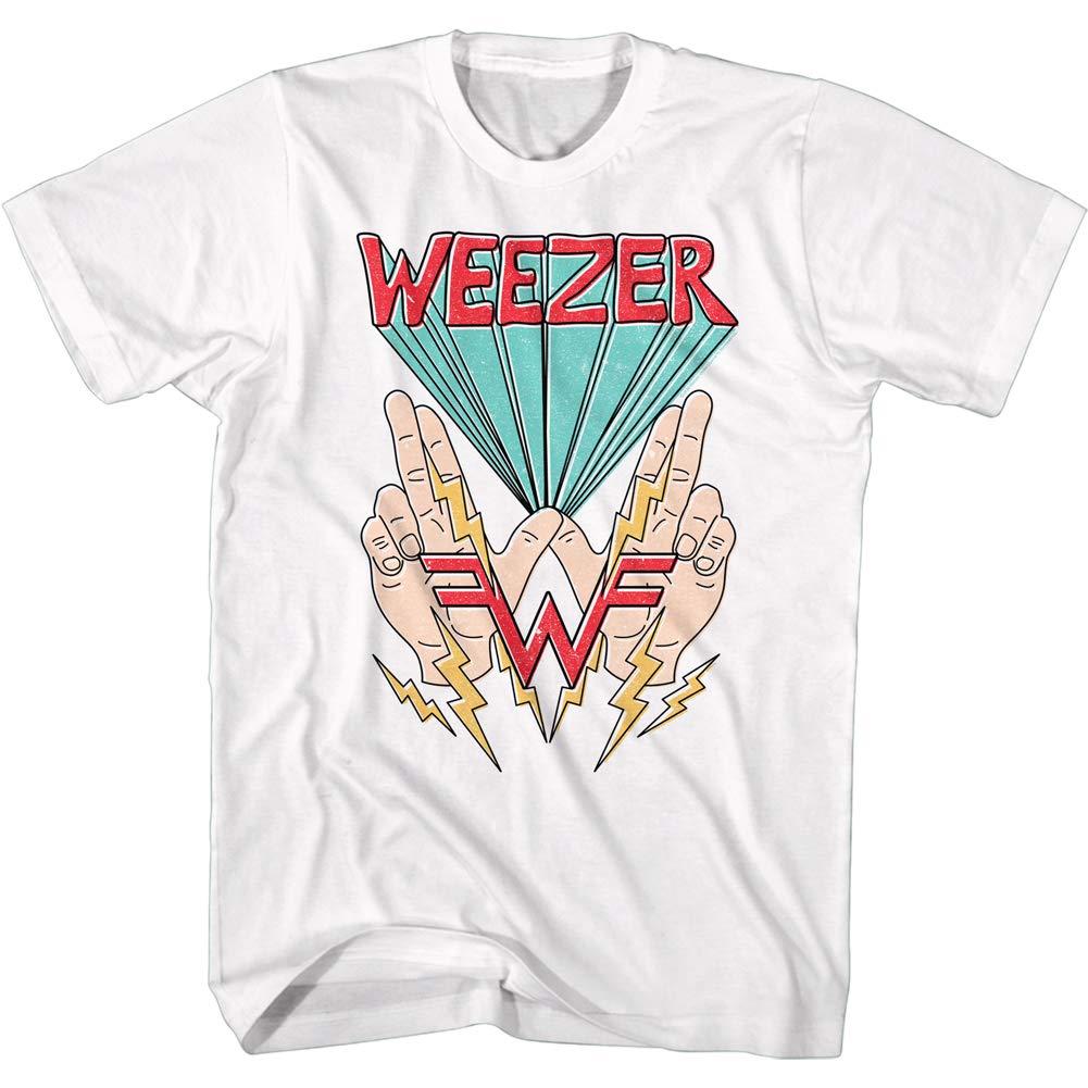 Weezer Rock Band Hands & Lightning Logo Graphic Tee - Cool Vintage Band T-Shirt for Men & Women - Perfect for Concerts, Casual Wear & Music Lovers