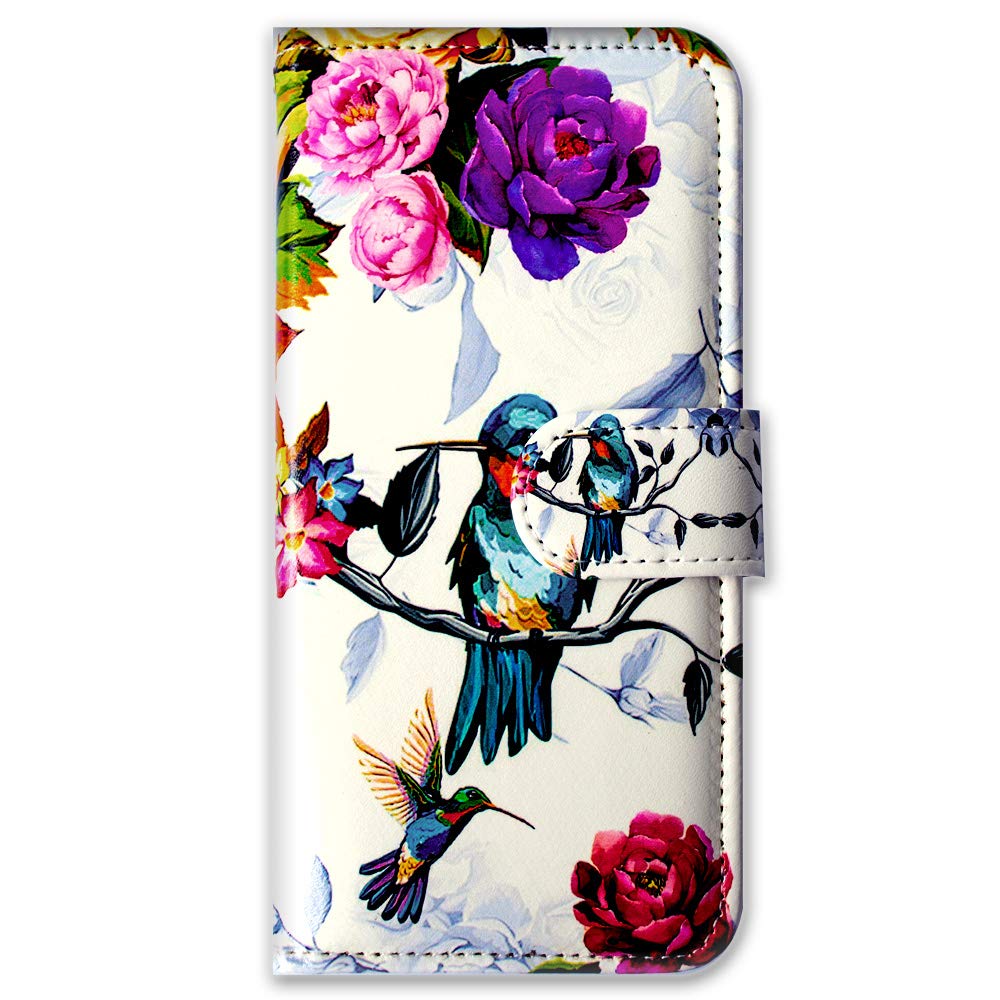 Premium Leather Flip Wallet Case for iPhone 12 Mini with Card Slots & Kickstand - Floral Hummingbird Design, Protective Cover for Everyday Use & Travel