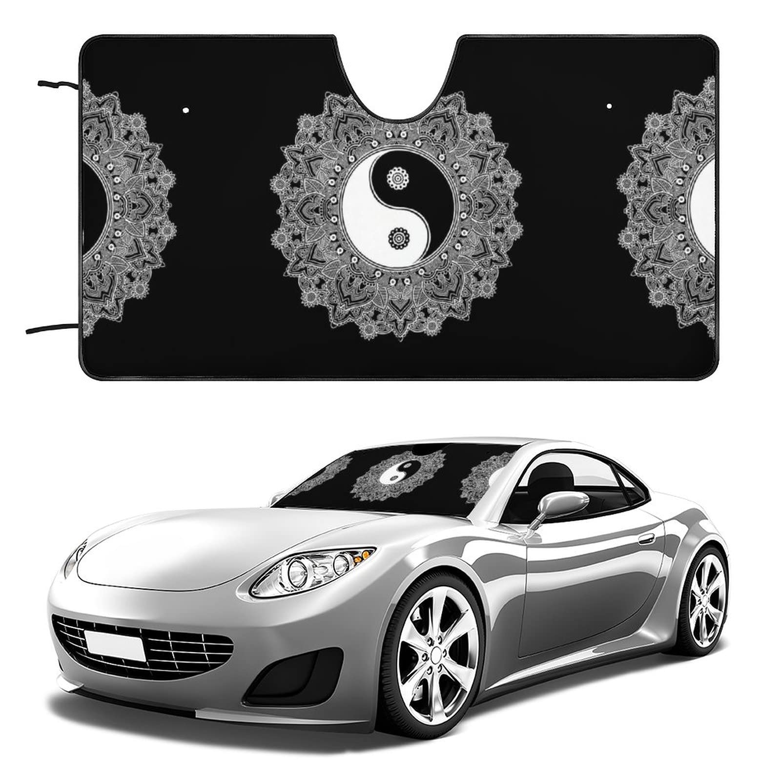 Boho Mandala Car Sun Shade - Foldable UV & Heat Reflector for Sedans - 55