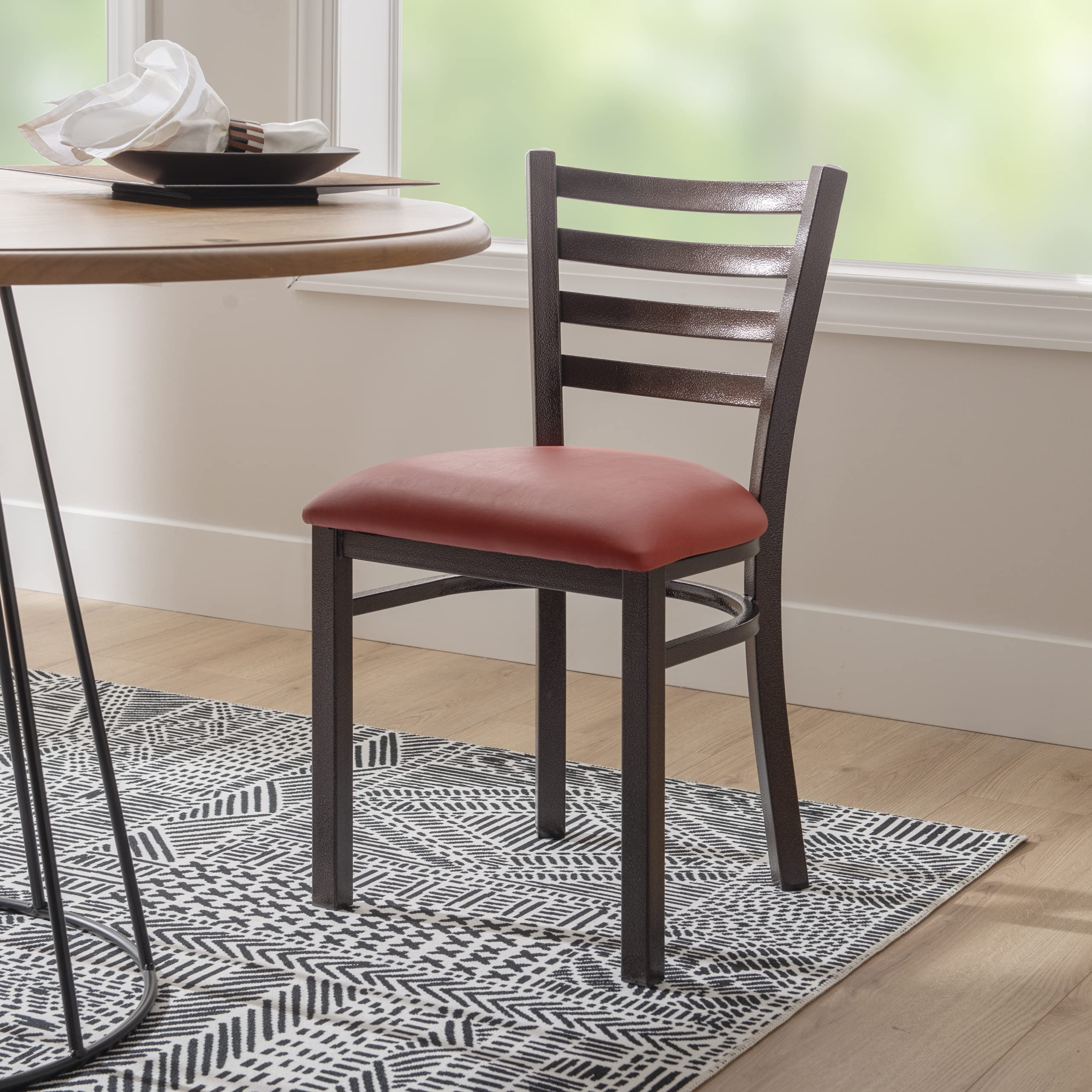 LINON Baxter Black/Red Metal Side Chair, Set of 2 - Modern Dining Chairs for Kitchen, Dining Room, Office & Outdoor Use - Durable Metal Frame & Comfortable Seating