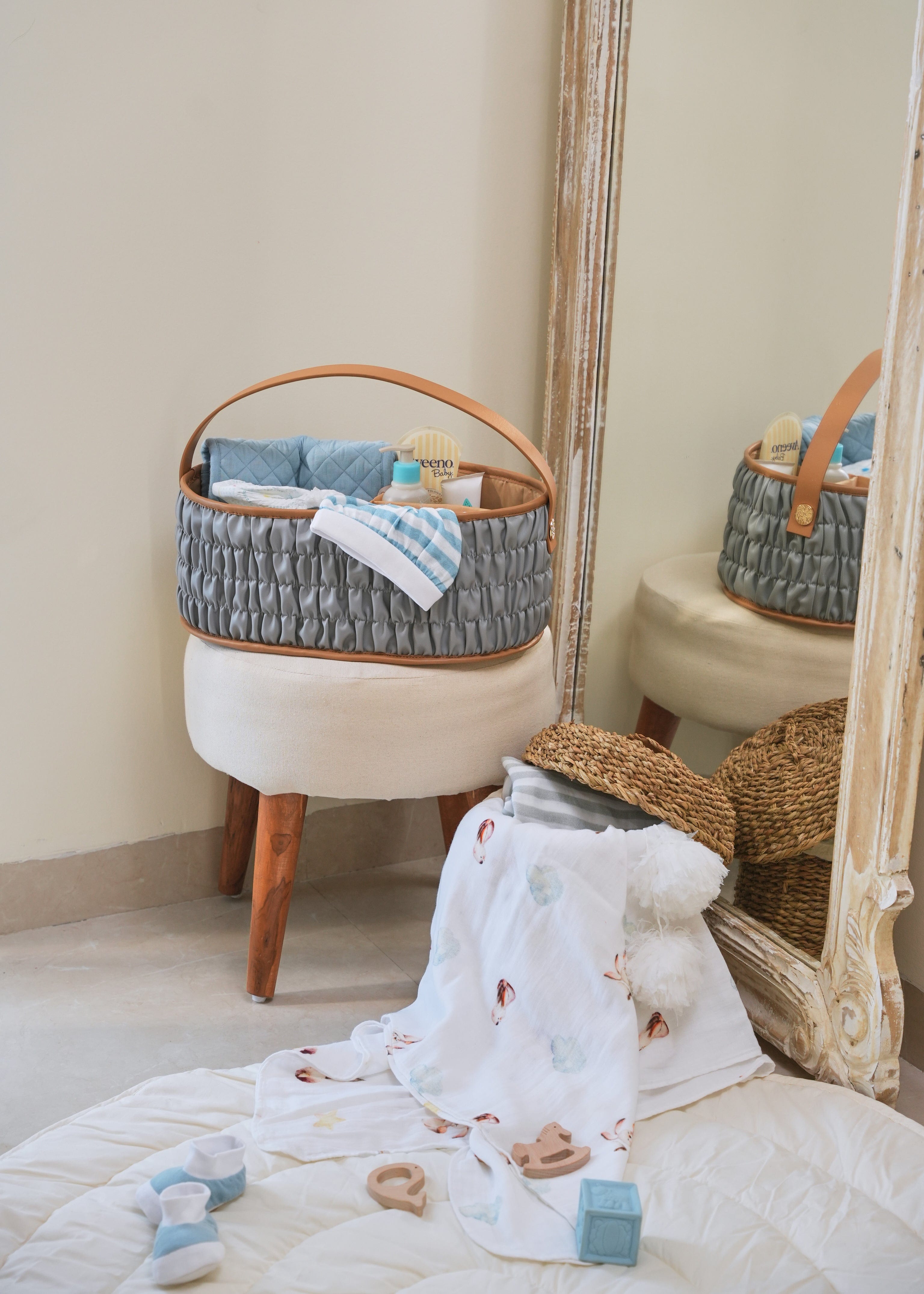 Premium Baby Diaper Caddy Organizer Gift Set - Soft Grey Nursery Storage Solution | Perfect for Baby Showers, New Parents & Nursery Organization