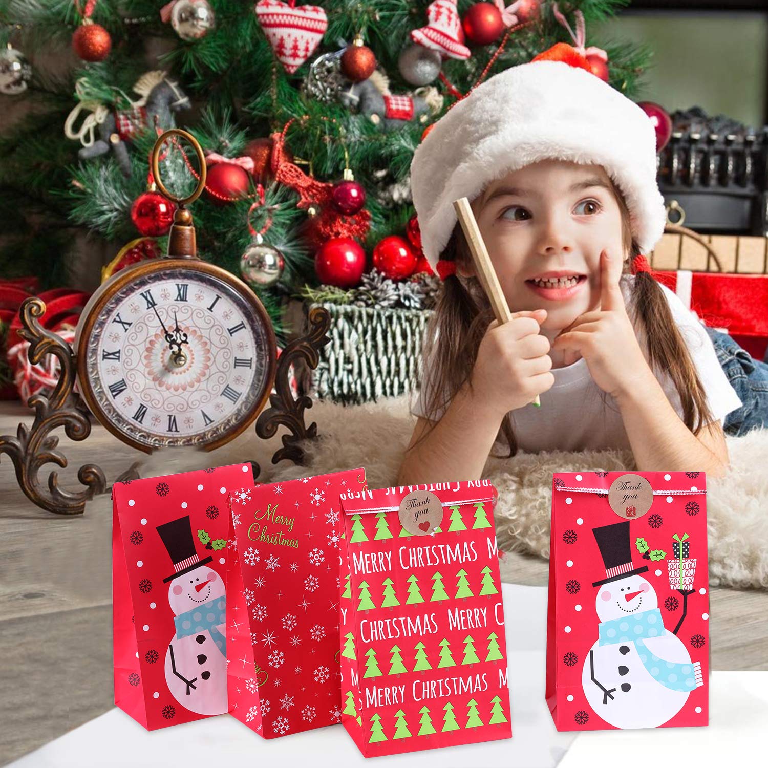 24 Pack Christmas Party Treat Bags with Snowman Design & Stickers - Holiday Goodie Bags for Candy, Gifts & Festive Celebrations | Perfect for Kids Christmas Parties, Classroom Treats & Holiday Gift Exchanges