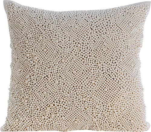 Premium Zippered Pillow Cover 24x24 Inch (60x60 cm) - 100% Cotton Decorative Throw Pillow Case with Contemporary Abstract Pearl Oyster Design - Perfect for Sofa, Bedroom Decor and Home Styling
