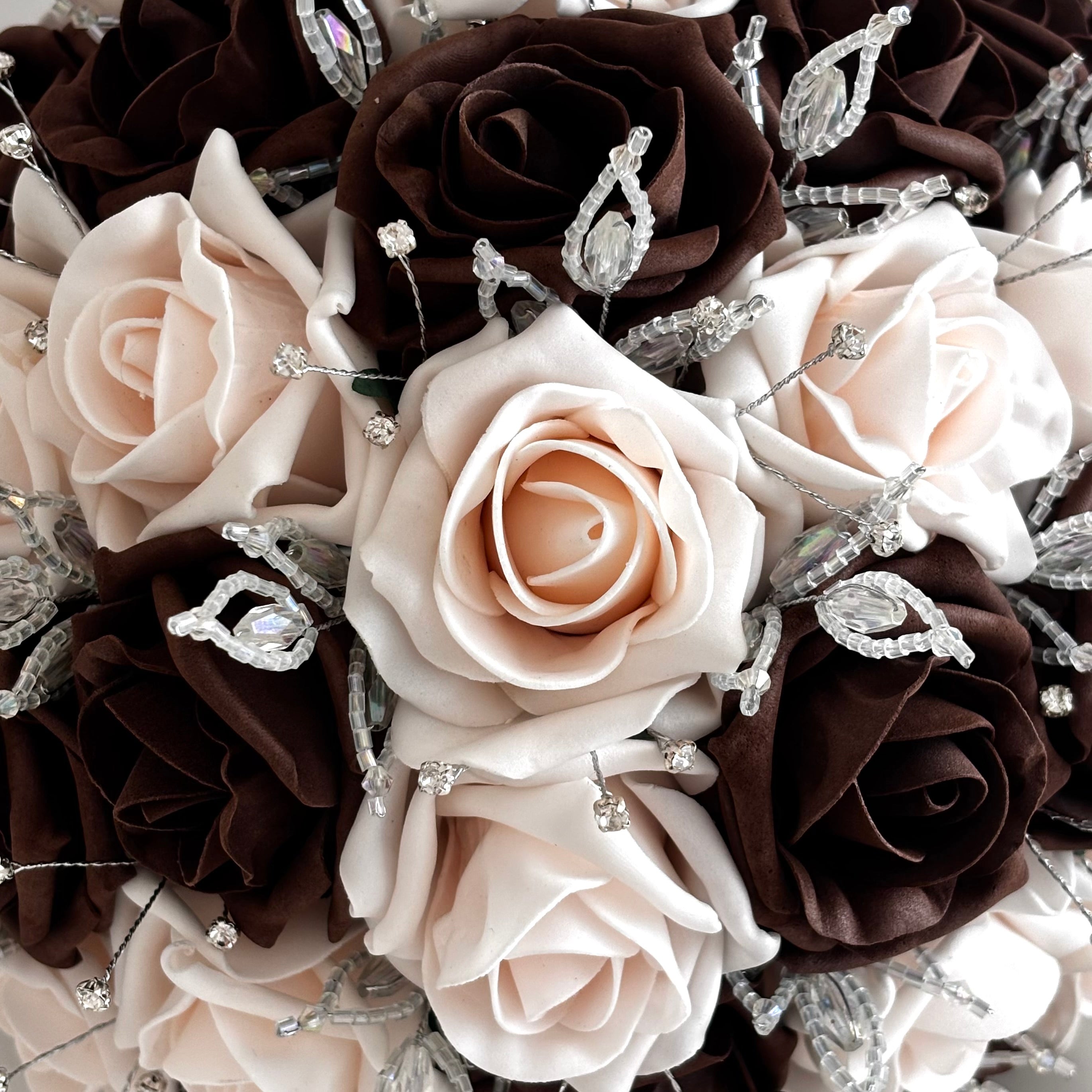 Artificial Wedding Bouquet - Brown & Peach Mist Roses FL79 | Realistic Silk Flower Arrangement for Bridal Bouquets, Centerpieces, Home Decor & Wedding Decorations
