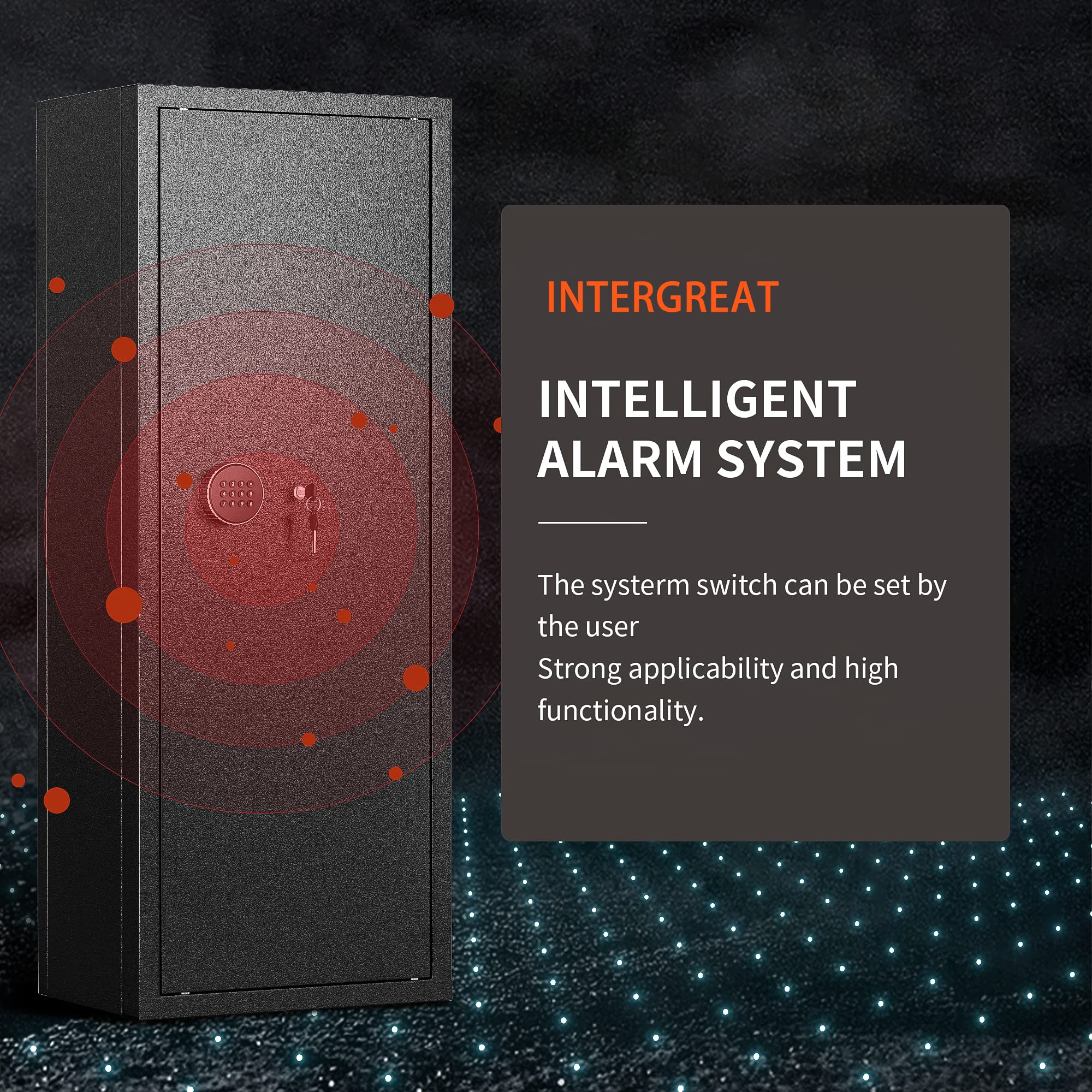 INTERGREAT 10-12 Biometric Rifle Gun Safe - Large Home Security Safe for Rifles, Pistols & Shotguns - Quick Access Keypad, LED Lights, 3 Adjustable Shelves & Pockets - Perfect for Bedroom, Closet or Garage Gun Storage