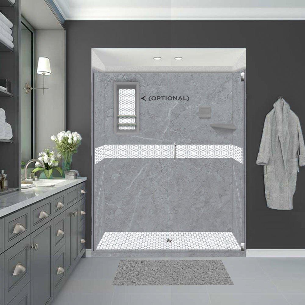 60 Alcove Grio Medici Marble & Pearl Hex Mosaic Tile - DIY Shower Remodel Kit for Bathroom & Backsplash - Waterproof Peel and Stick Wall Tiles for Kitchen, Laundry Room & Home Decor