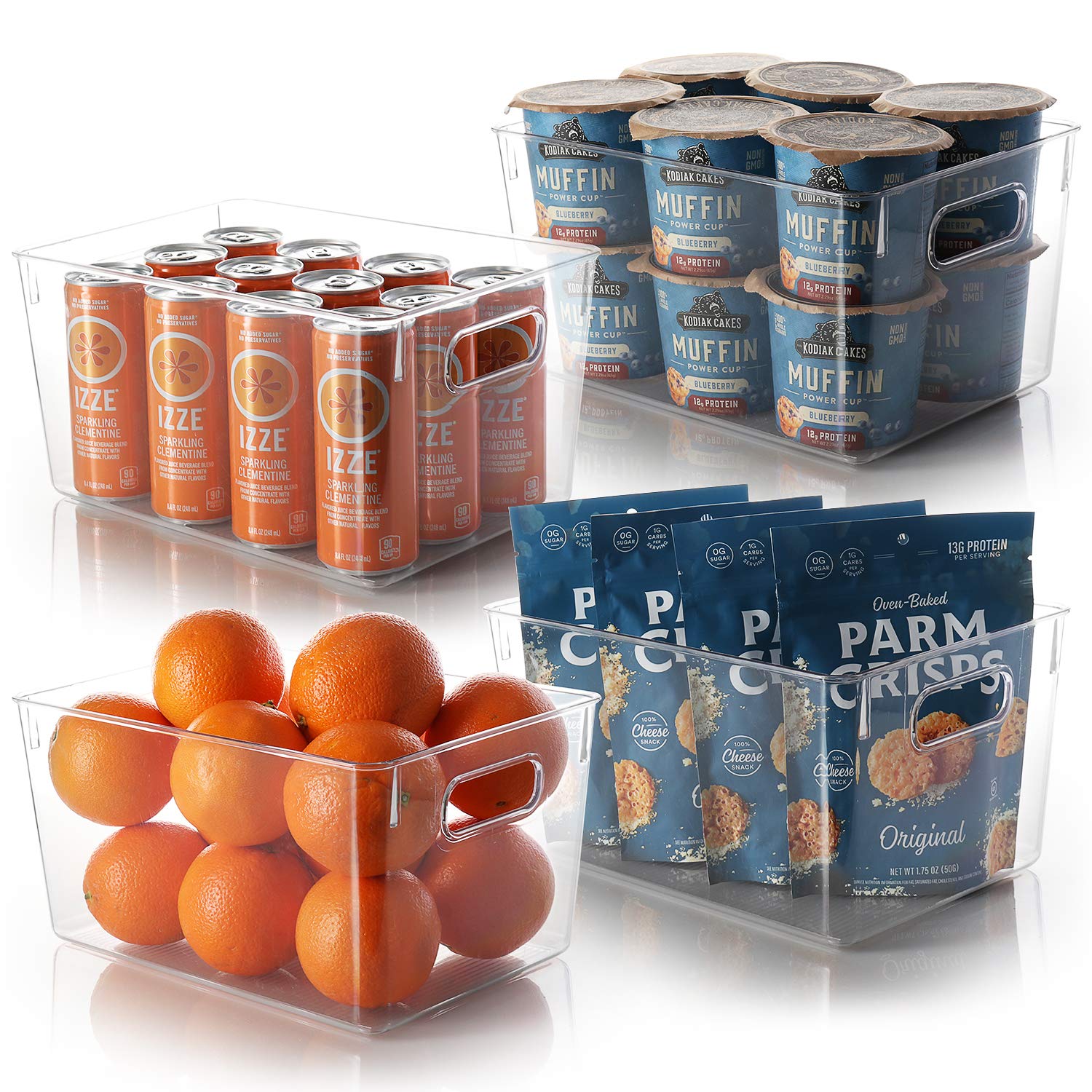 STORAGEBUD 4-Pack Clear BPA-Free Food Storage Containers with Handles for Kitchen, Pantry & Fridge Organization
