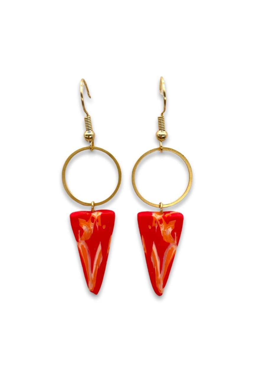 Stylish Red Triangle and Circle Geometric Earrings for Women - Trendy Boho Dangle Hoops for Party, Wedding & Everyday Wear