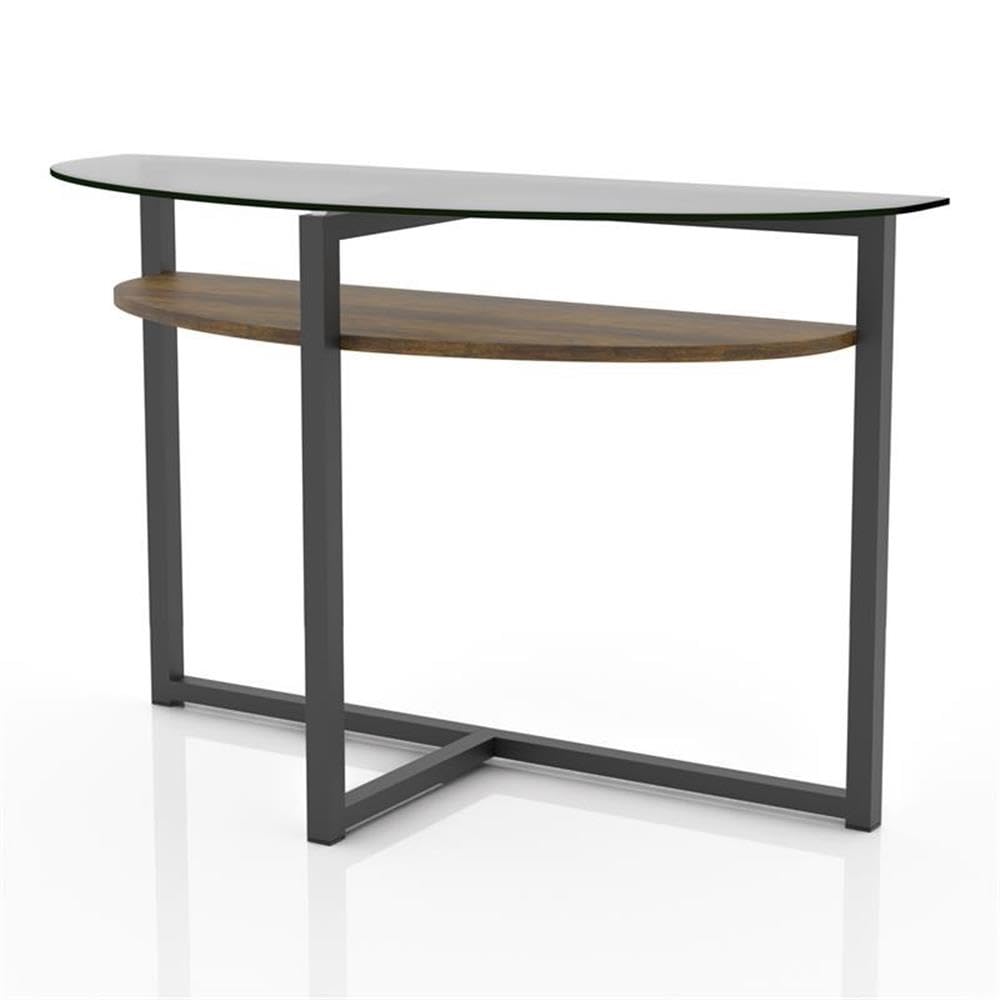 Barker Industrial Black Chrome Glass Top Console Table - Modern Entryway & Hallway Furniture for Home & Office Decor