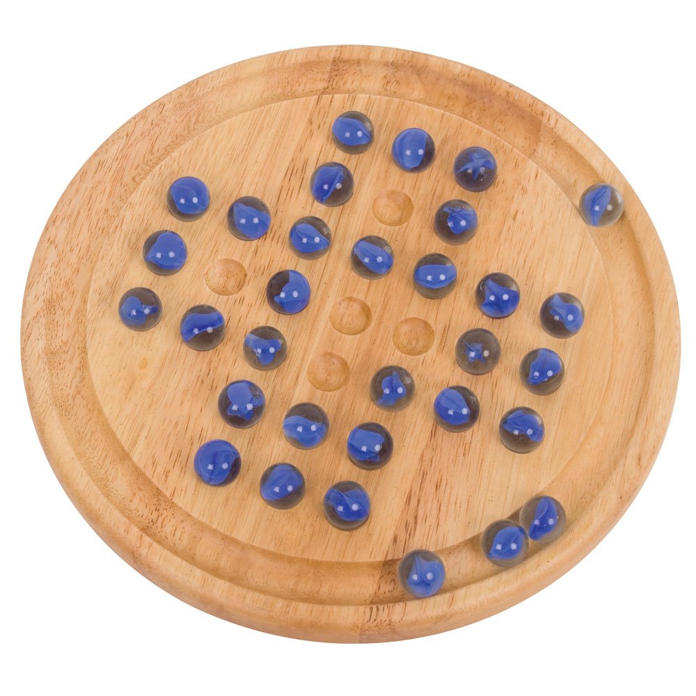 Bigjigs Toys Classic Wooden Solitaire Game with Marbles - Fun Brain Teaser for Adults & Kids - Perfect for Family Game Night and Travel Entertainment