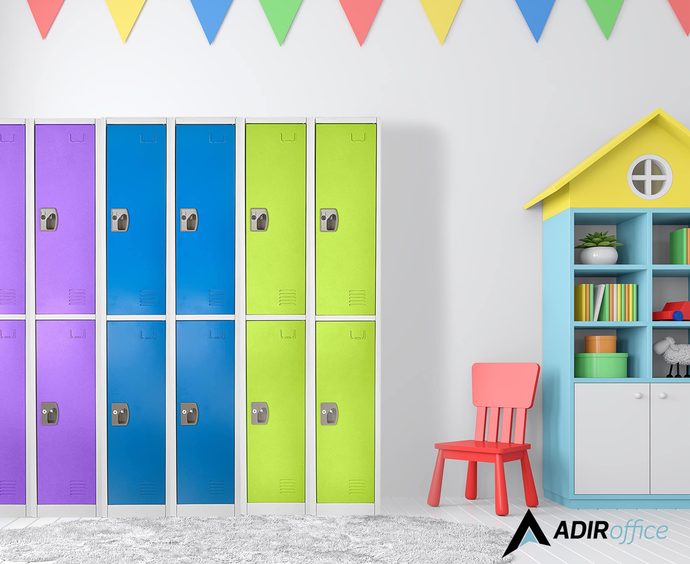 AdirOffice Large 2-Door School Locker with Hooks - Heavy Duty Metal Storage Cabinet for Garage, Office, Classroom & Dorm Organization (Red) - Perfect for Storing Sports Gear, Tools & School Supplies