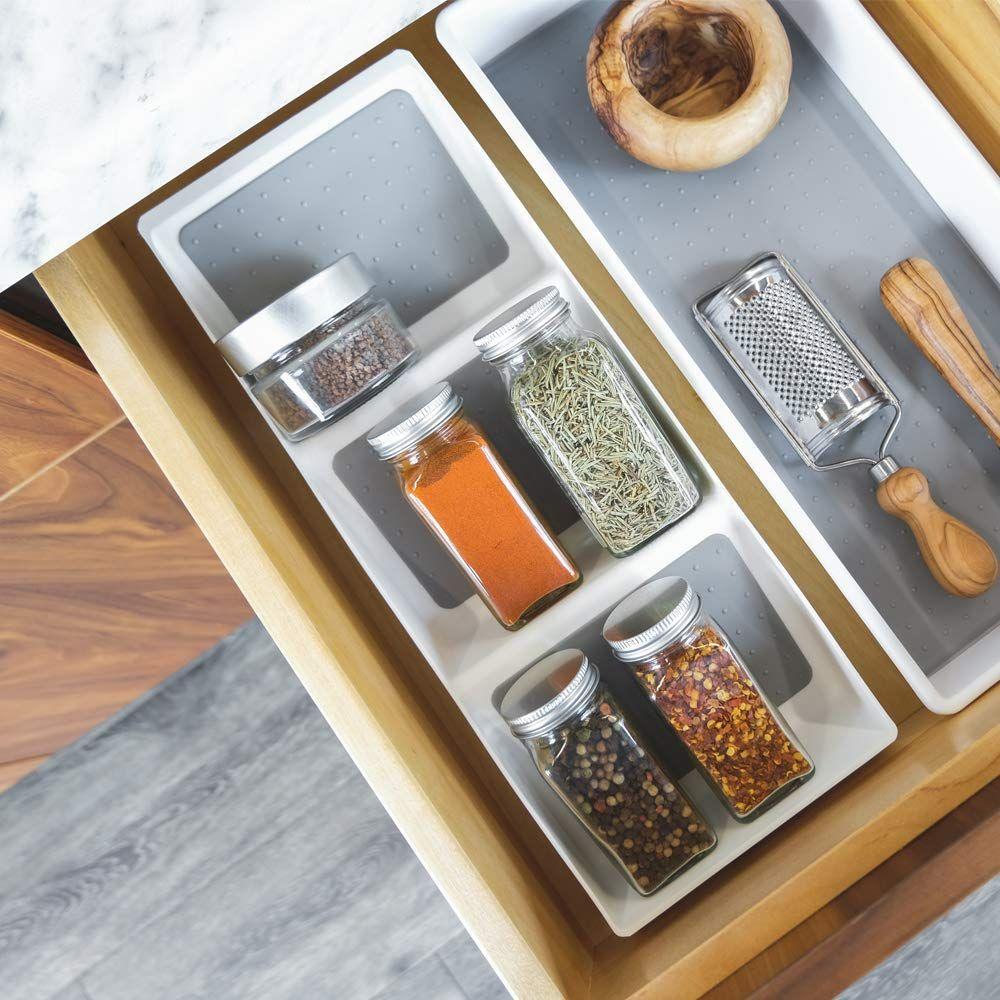 Madesmart Grip Base In-Drawer Spice Rack Organizer - White | Expandable Kitchen Storage Solution for Spices, Utensils & Small Items | Perfect for Pantry, Cabinet or Drawer Organization