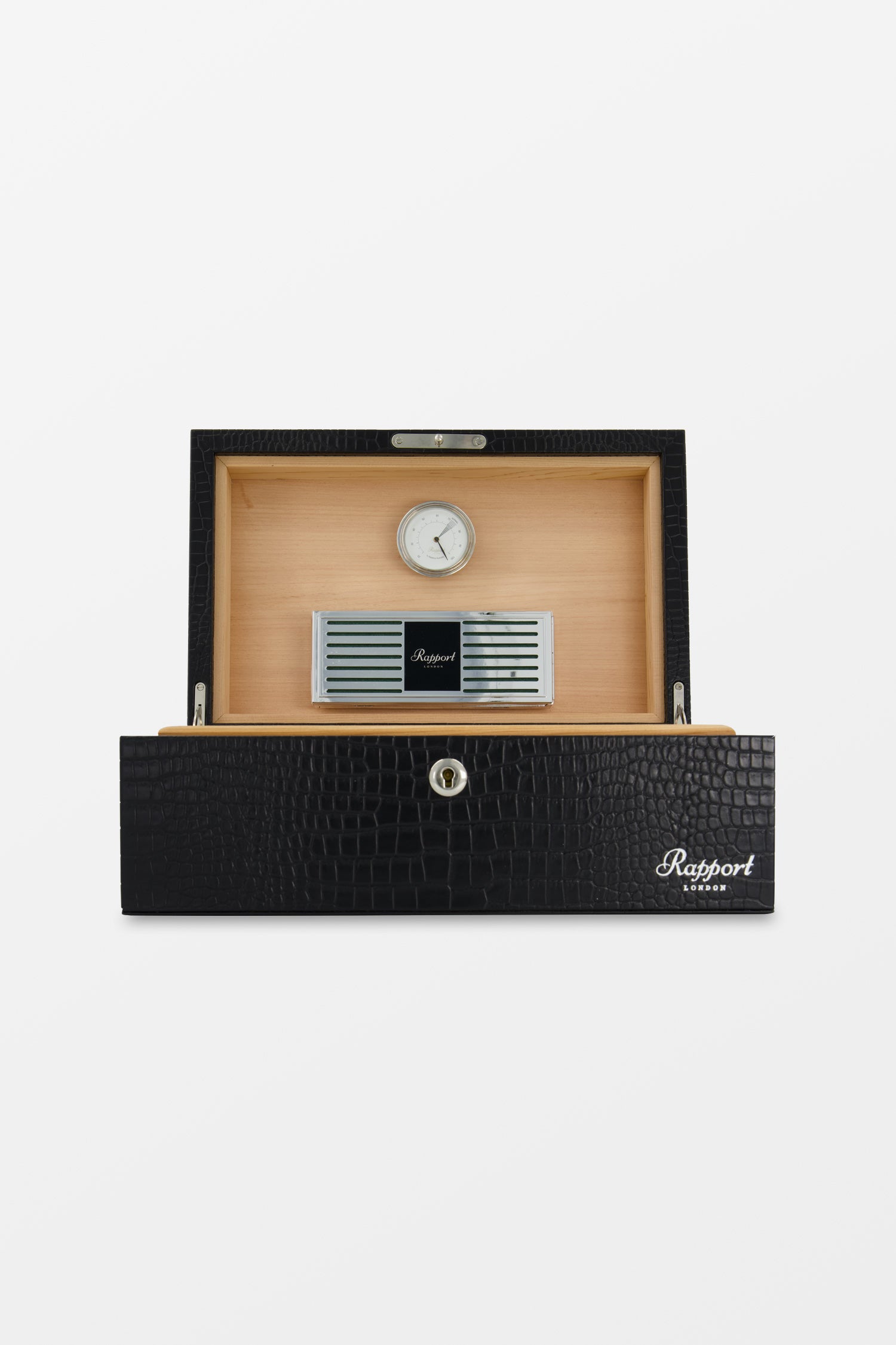Premium Black Crocodile Leather Brompton Humidor - Luxury Cigar Storage for Home, Office & Travel | Perfect for Cigar Aficionados & Collectors