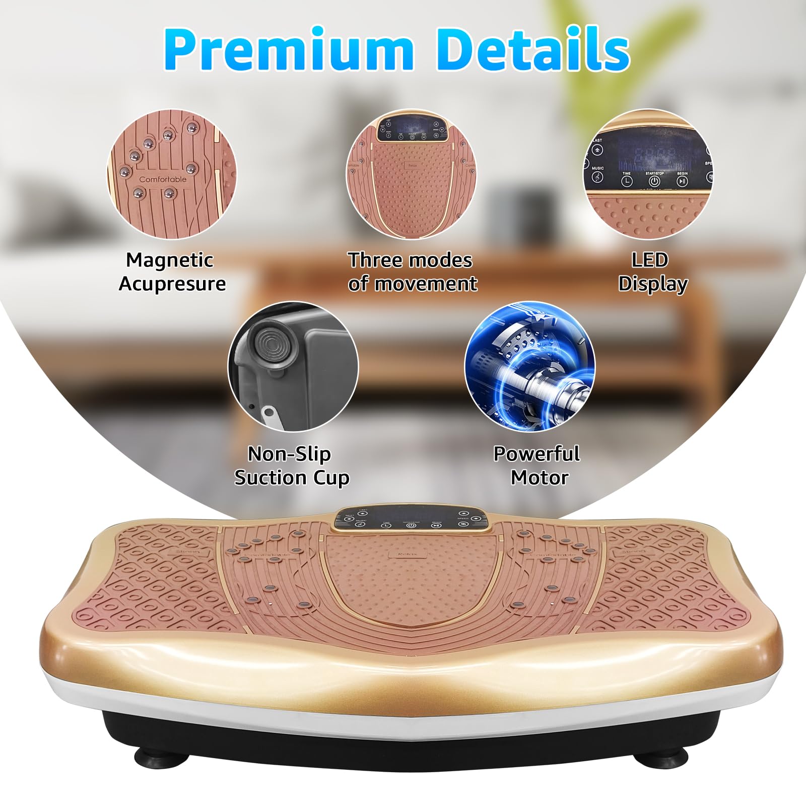 XXL 120 Levels 330LBS Vibration Plate Exercise Machine - Whole Body Workout Vibration Fitness Platform with Resistance Bands - Home Gym Equipment for Weight Loss, Toning & Muscle Recovery - Perfect for Home Workouts, Physical Therapy & Senior Fitness (Gold)