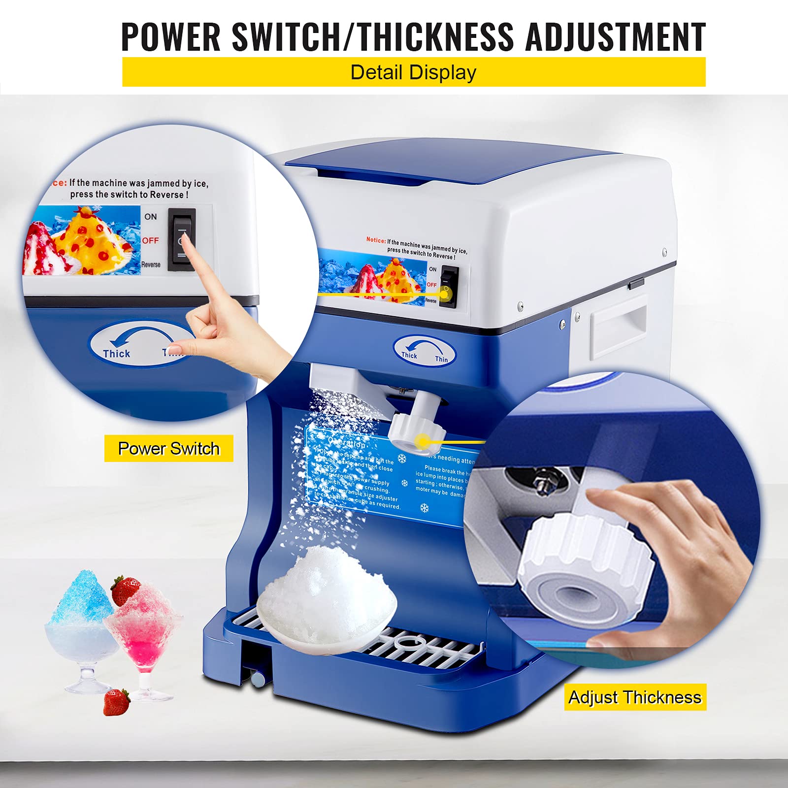 VEVOR 110V 500W Electric Shaved Ice Machine - Adjustable Ice Texture, 265LBs/hr Commercial & Home Use - Perfect for Snow Cones, Cocktails, and Party Treats