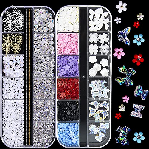 NAFIGO 3D Spring Blossom Acrylic Nail Charms - Colorful Floral Nail Art Decorations in White, Pink, Purple, Blue, Black & Red with Starry Accents | Perfect for DIY Nail Art, Manicures, Pedicures & Special Occasions