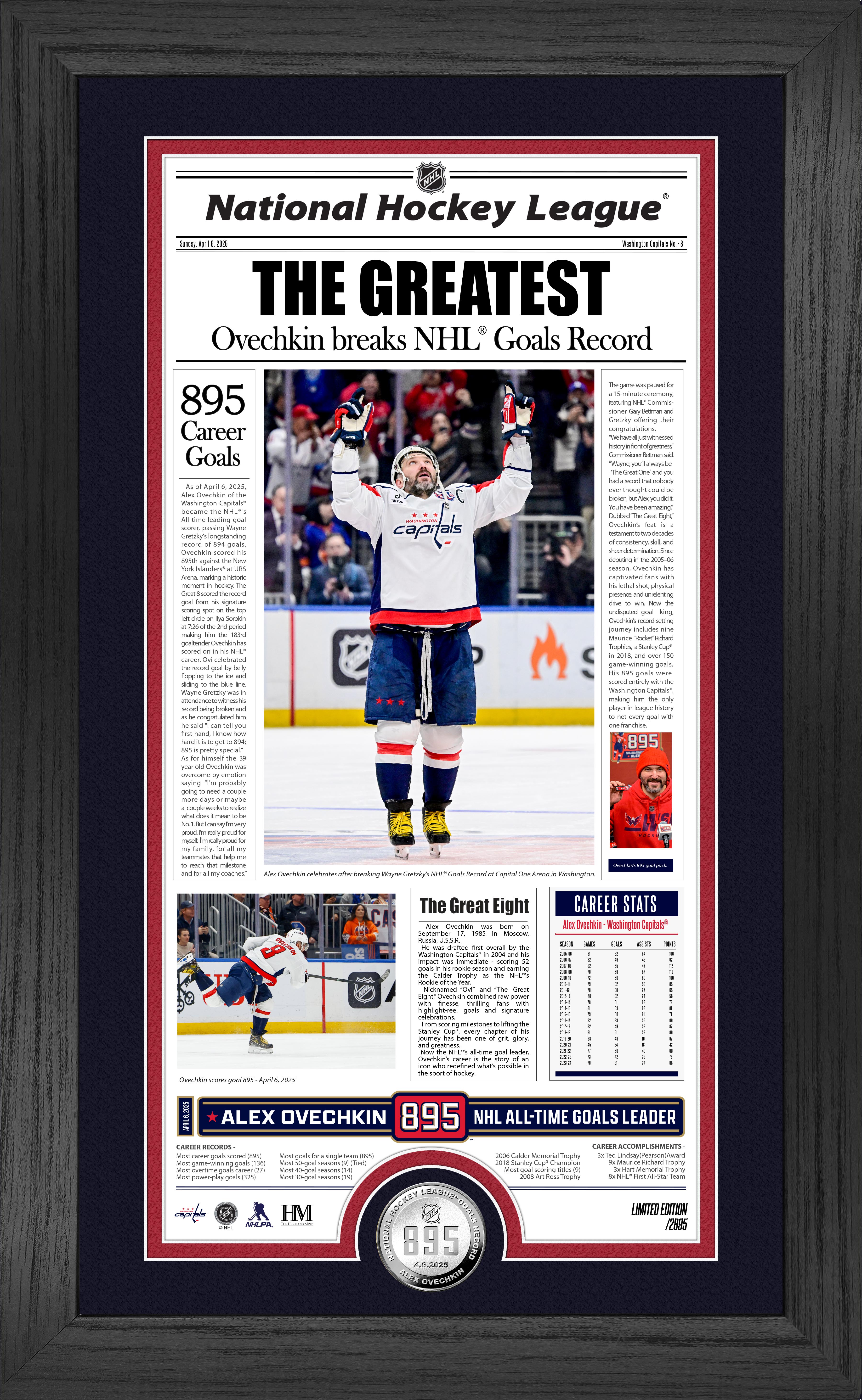 Alex Ovechkin NHL 895 Goals Record Commemorative Silver Coin - Limited Edition Collectible for Hockey Fans & Sports Memorabilia Enthusiasts - Perfect for Display, Gifts, and Sports Collections