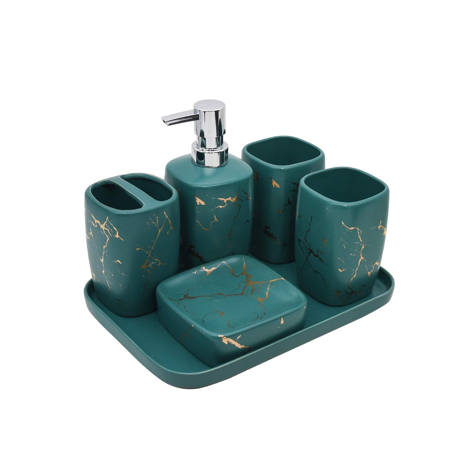 SOOMILE 6-Piece Ceramic Bathroom Accessory Set - Soap Dispenser, Toothbrush Holder, Tumbler & More - Elegant Home Decor for Bathroom, Housewarming Gift Idea - Perfect for Modern, Farmhouse & Spa-Style Bathrooms