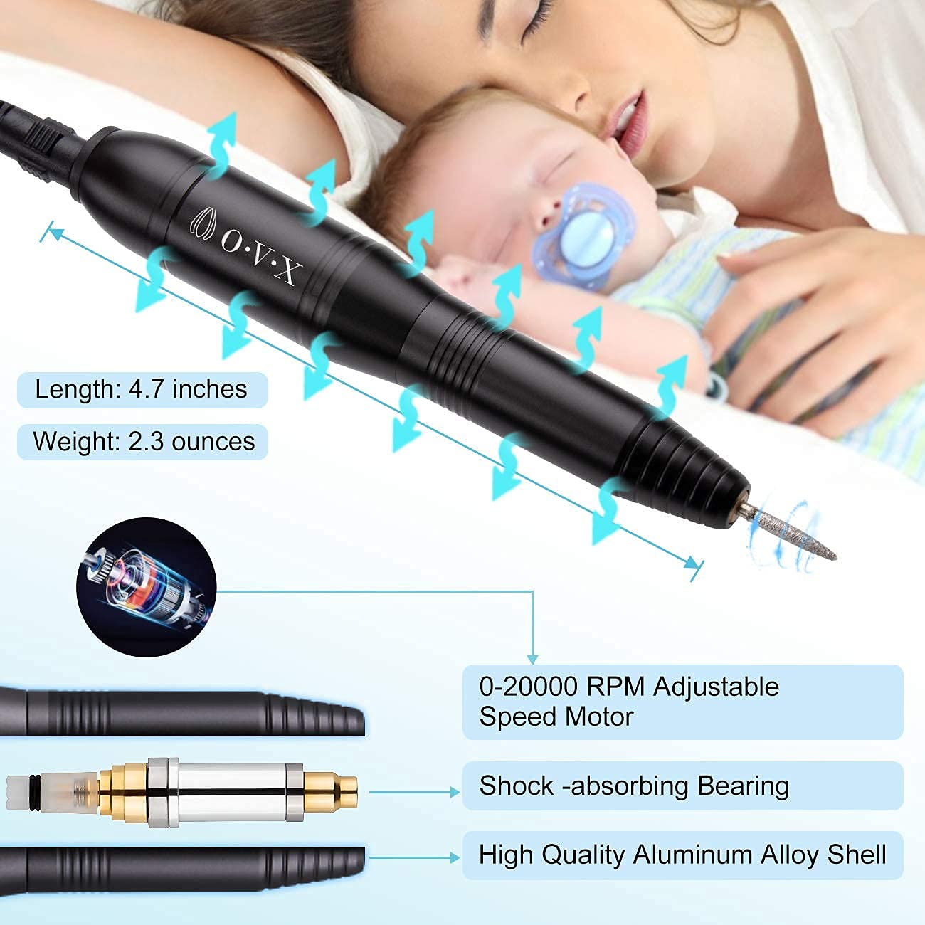 Professional Portable Electric Nail Drill Machine - 20000 RPM USB Manicure Pedicure Kit with Drill Bits & Sanding Bands | Perfect for Acrylic Nails, Gel Polish Shaping & Nail Art | At-Home Salon & Travel Nail Care Solution