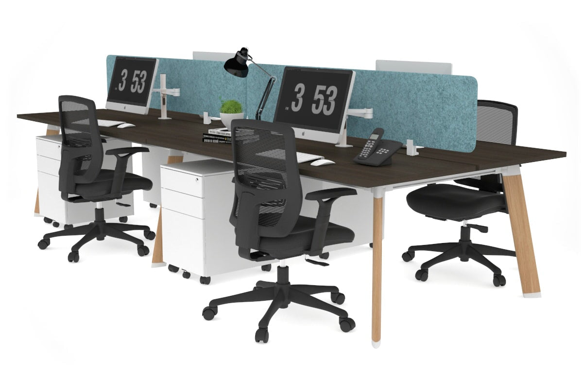 4-Person Switch Workstation with Wood Imprint Frame - 1600L x 700W Office Desk for Team Collaboration & Productivity | Ideal for Open Offices, Coworking Spaces & Home Offices