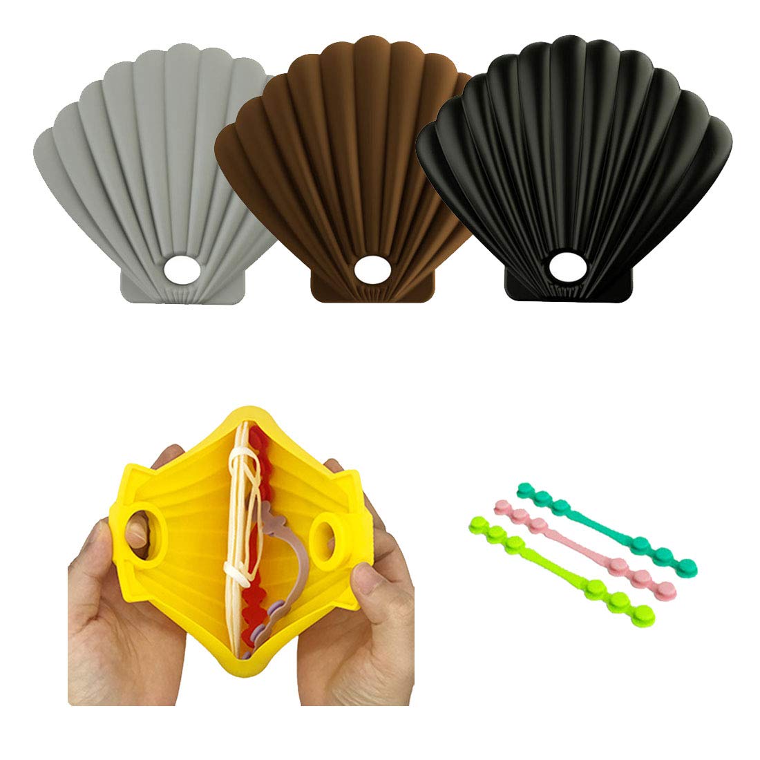 SENGTER 3-Pack Silicone Face Mask Storage Case with Holder Clip - Dustproof Mask Organizer Box for Travel, Office & Daily Use - Portable Mask Container for Pollution Protection (Black)