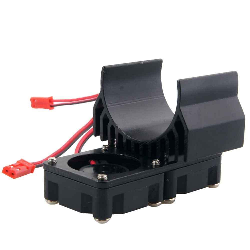 High Performance RC Black Aluminum Heat Sink with Dual 5V Cooling Fans for HSP 540 (3650) Motor - Perfect for RC Cars, Trucks, and Off-Road Vehicles