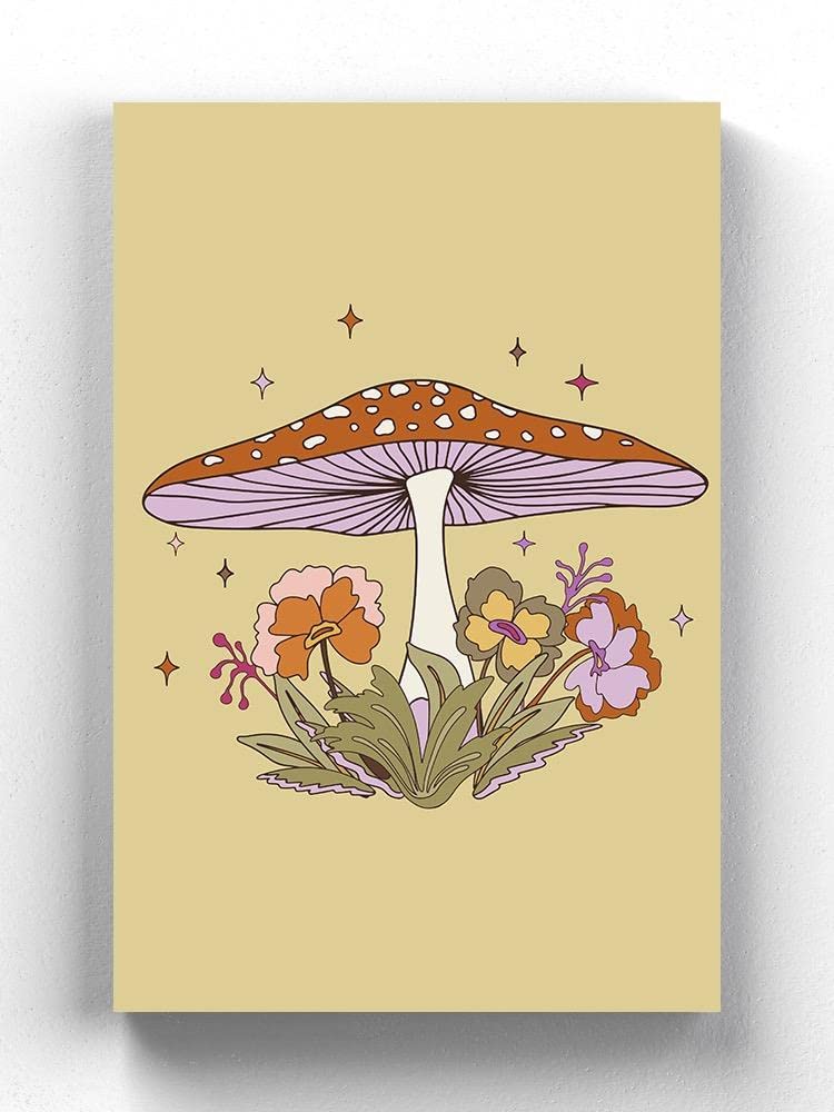 Mushroom Flowers Wrapped Canvas Wall Art - Botanical Nature Decor for Living Room, Bedroom & Office - Ready to Hang Framed Print