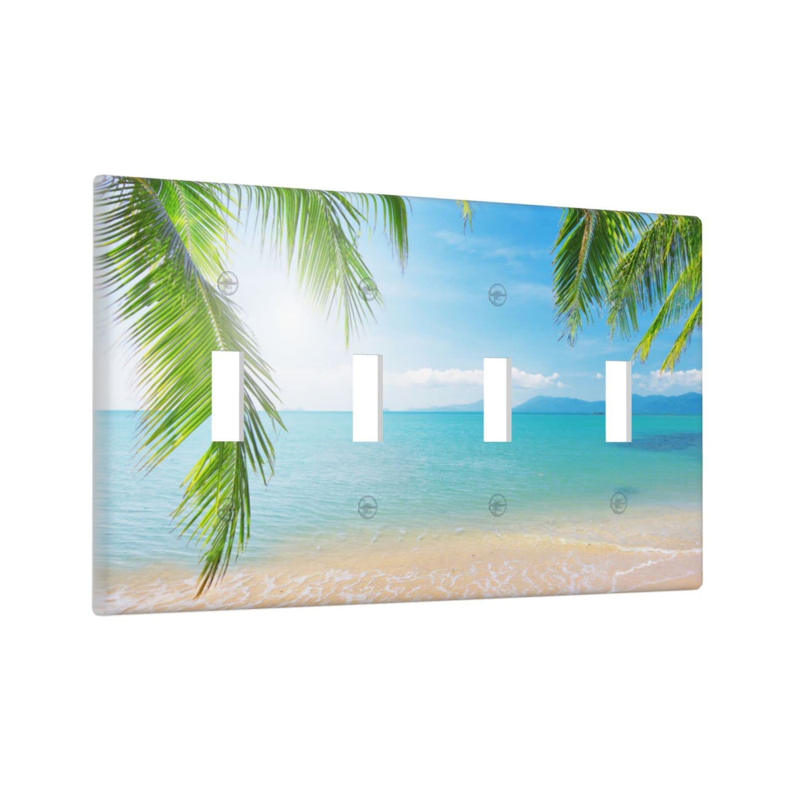 4 Gang Beach Ocean Decorative Light Switch Cover - 4.50 x 8.0 Inch Wall Plate for Toggle Switches - Perfect for Coastal Home Decor, Bathroom, Bedroom & Living Room