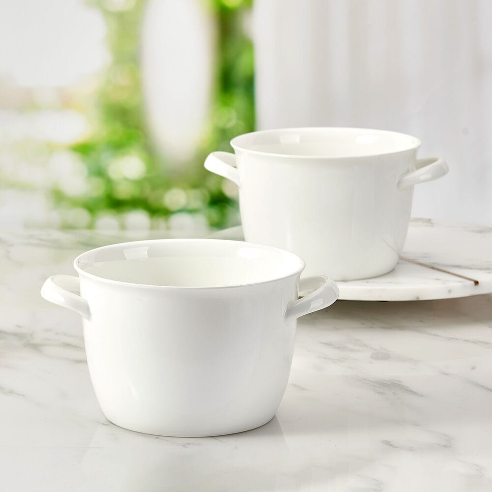 Lucerne Set of 2 Double Handled Bowls - Premium Ceramic Serving Bowls for Soup, Salad, Pasta - Perfect for Dining, Entertaining & Kitchen Decor