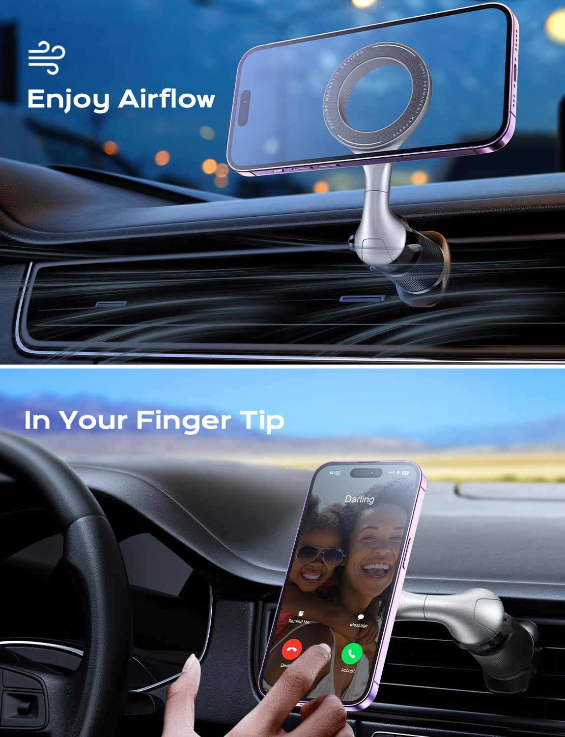 Strong 20-Magnet Car Phone Mount Holder - Ultra Flexible Magnetic Vent Mount for iPhone, Samsung, Google Pixel (Silver) | Secure & Hands-Free Driving, GPS Navigation, Streaming Music