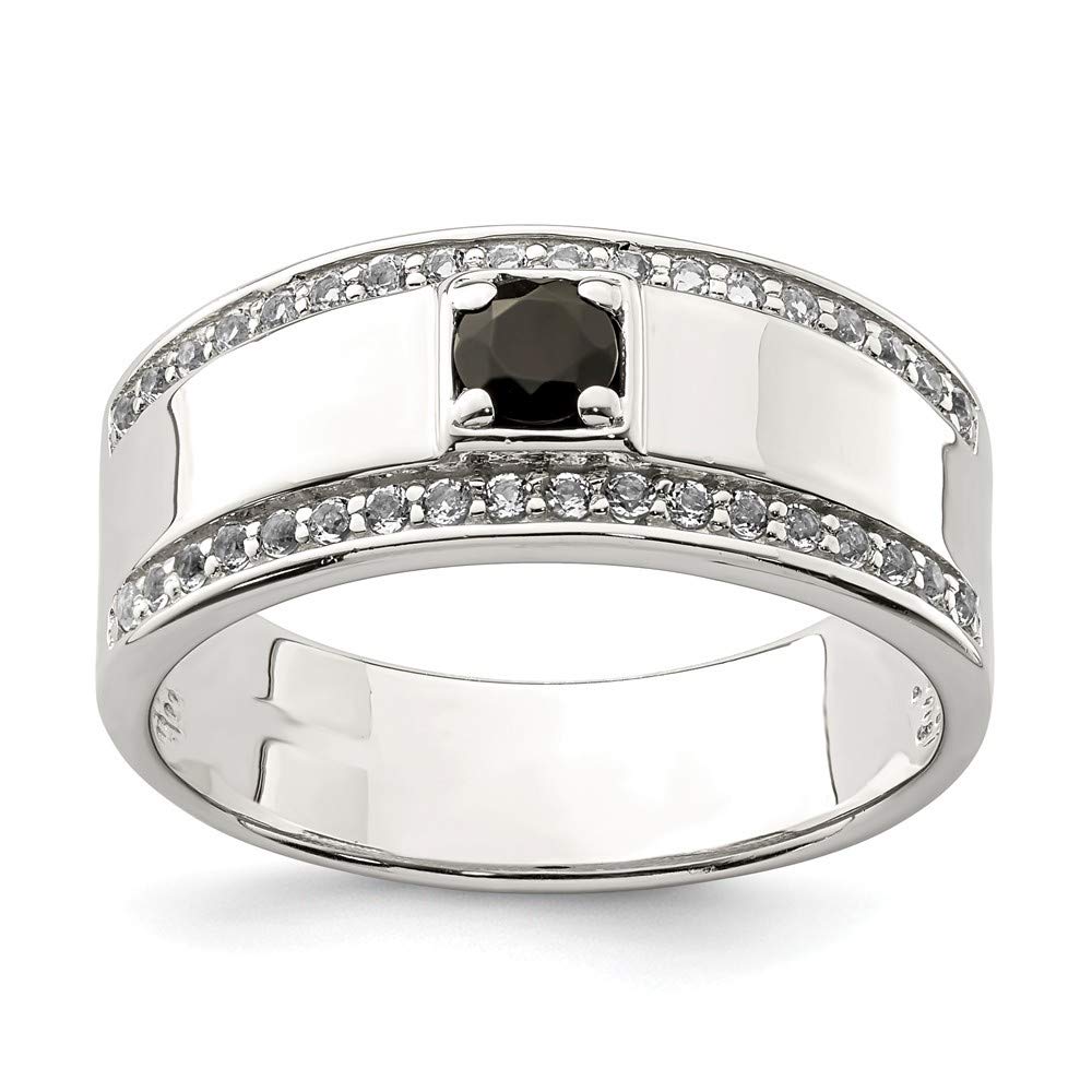 925 Sterling Silver Men's Simulated Onyx & White Topaz Ring - Size 9/10/11 - Elegant Jewelry Gift for Him - Perfect for Weddings, Anniversaries & Special Occasions
