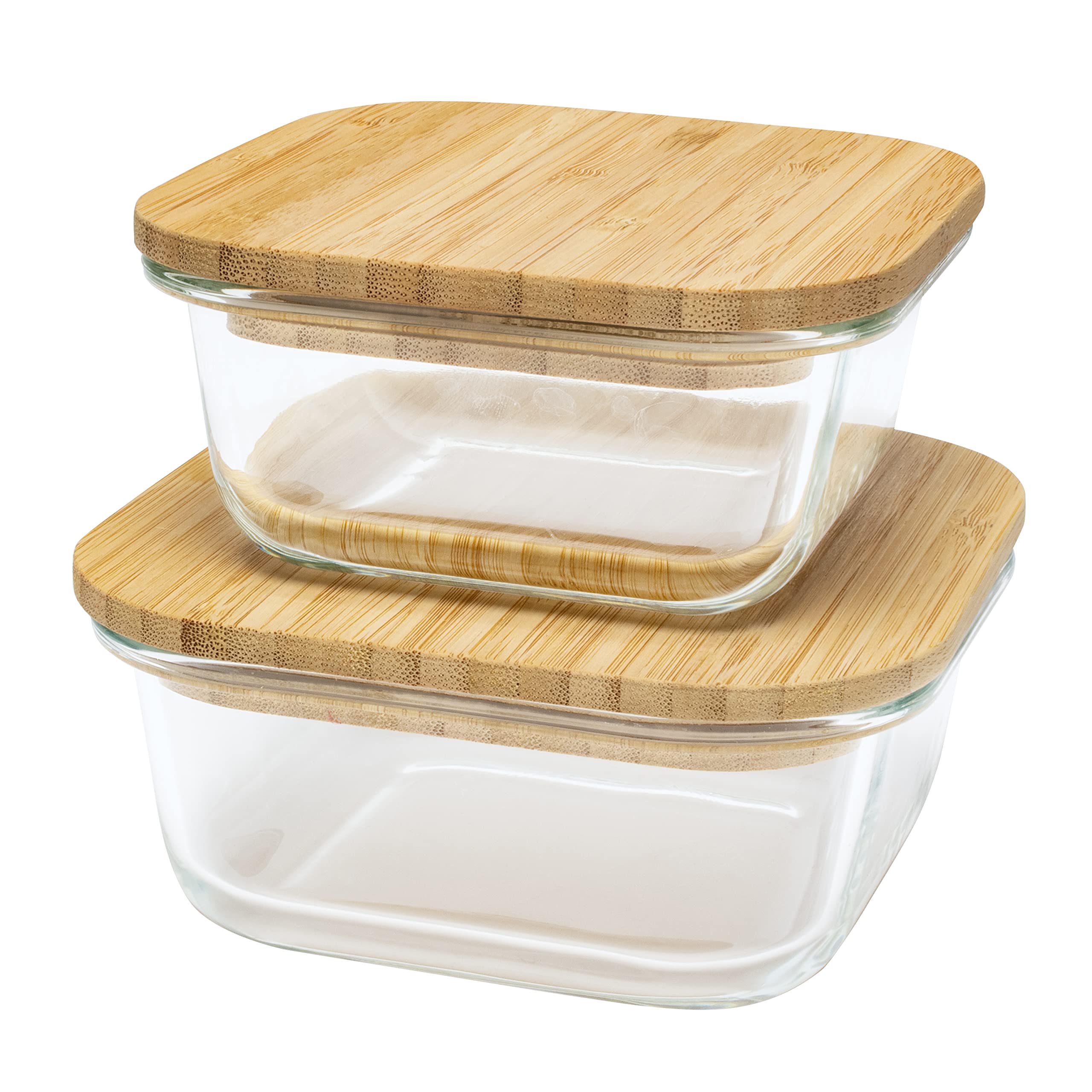 Kolorae Eco-Friendly Bamboo & Glass Food Storage Containers - Set of 2 Square Airtight Kitchen Organizers | Perfect for Meal Prep, Leftovers & Pantry Organization