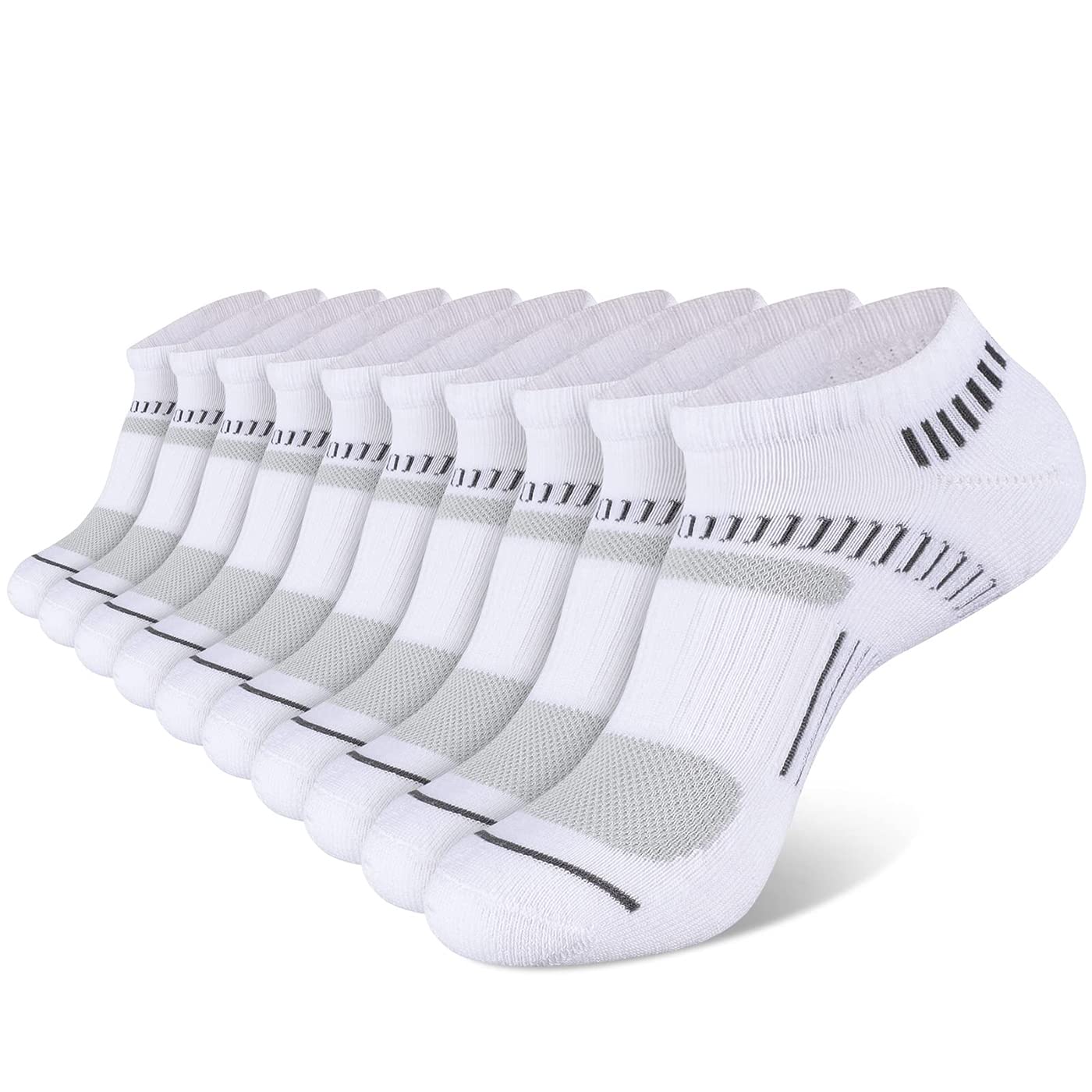 COOPLUS Men's 10 Pairs Low Cut Athletic Socks - Breathable Cushioned Running Socks for Sports & Workout - No Show Performance Socks for Gym, Jogging & Daily Wear