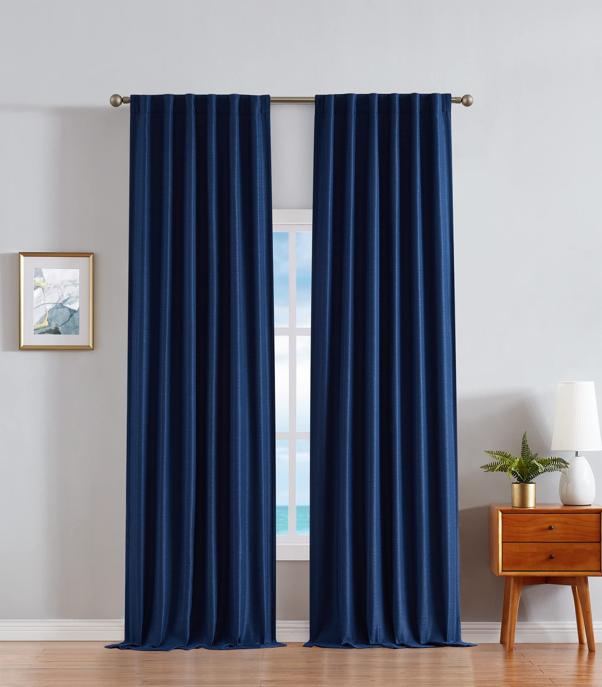 Nautica Robin Thermal Insulated Blackout Curtains - Set of 2 Panels, 52x108 Inches, Indigo - Energy Efficient Room Darkening Drapes for Living Room, Bedroom, Office & Dining Room | Back Tab Design for Elegant Home Decor | Perfect for Light Control & Temperature Regulation