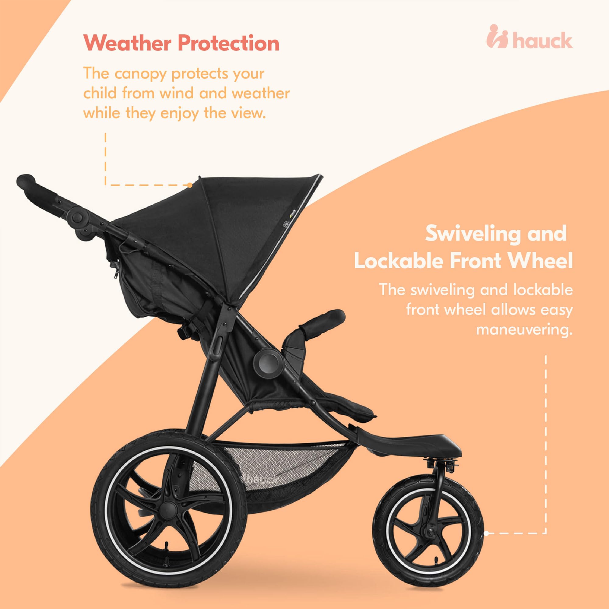 Hauck Runner 2 All-Terrain Jogging Stroller for Baby & Toddler - Lightweight Running Stroller with Shock Absorption (Black) - Perfect for Outdoor Adventures, Park Runs & Active Parents