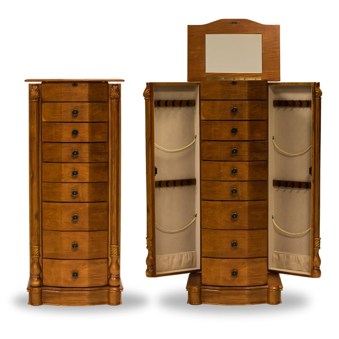 Large Jewelry Armoire Organizer - Hives and Honey Florence Style Jewelry Box with Mirror & Multiple Drawers | Perfect for Bedroom, Closet & Travel Storage