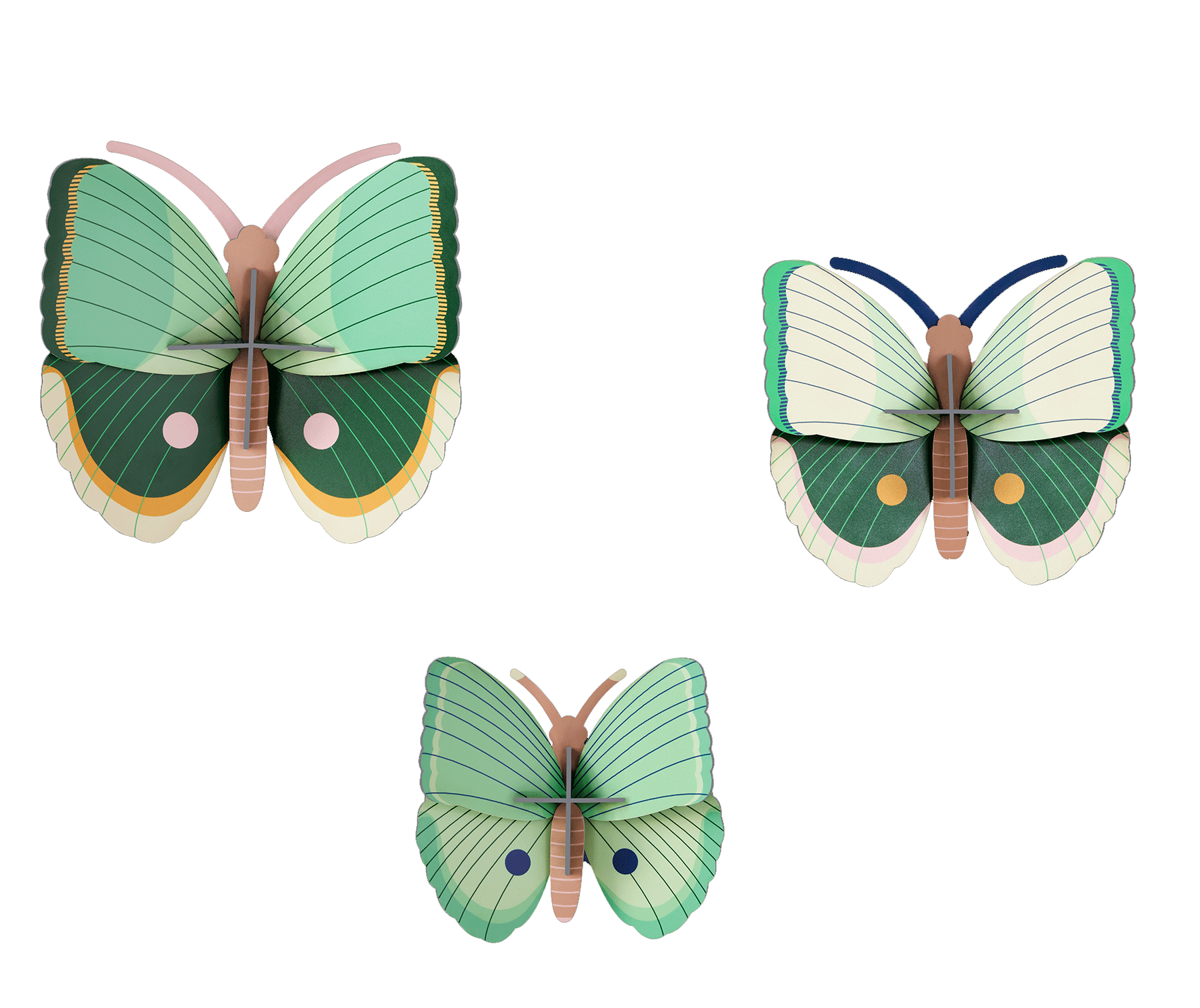 Set of 3 Fern Striped Butterfly Wall Decor - Handmade Studio ROOF Art for Home, Nursery & Boho Decor | Perfect for Living Room, Bedroom & Office Wall Art
