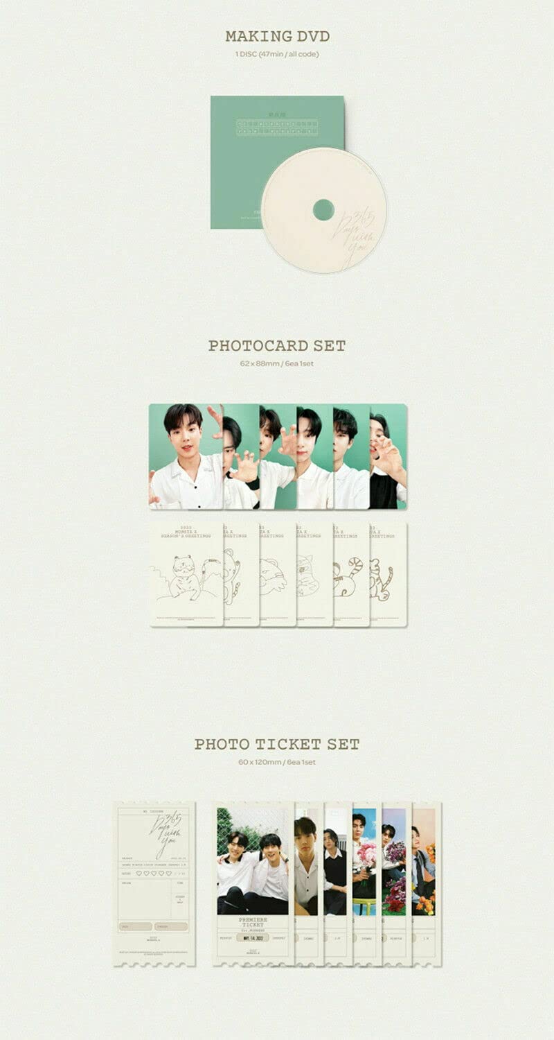MONSTA X 2022 Season's Greetings Desk Calendar Set - Includes DVD, Diary, Photo Cards, Tickets, Slides & More - Perfect for K-Pop Fans Collectibles & Gift Giving