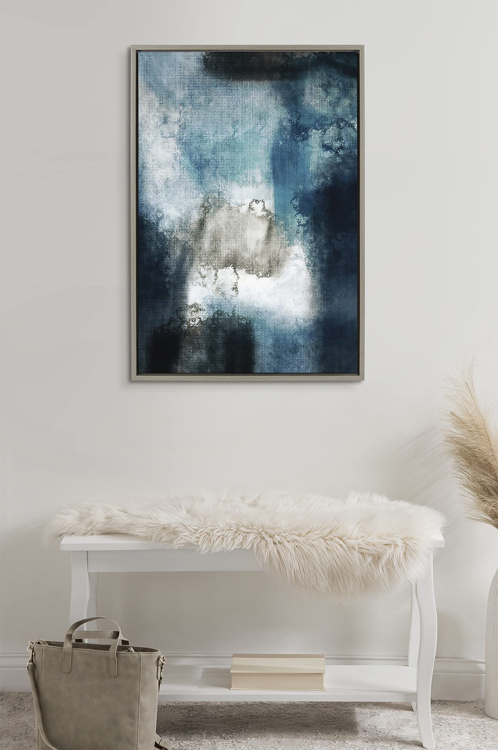 Kate & Laurel Sylvie Aqua Abstract 2 Framed Canvas Wall Art by Amy Lighthall - 23x33 Inches Gray & Blue Modern Painting - Perfect for Living Room, Bedroom & Office Decor