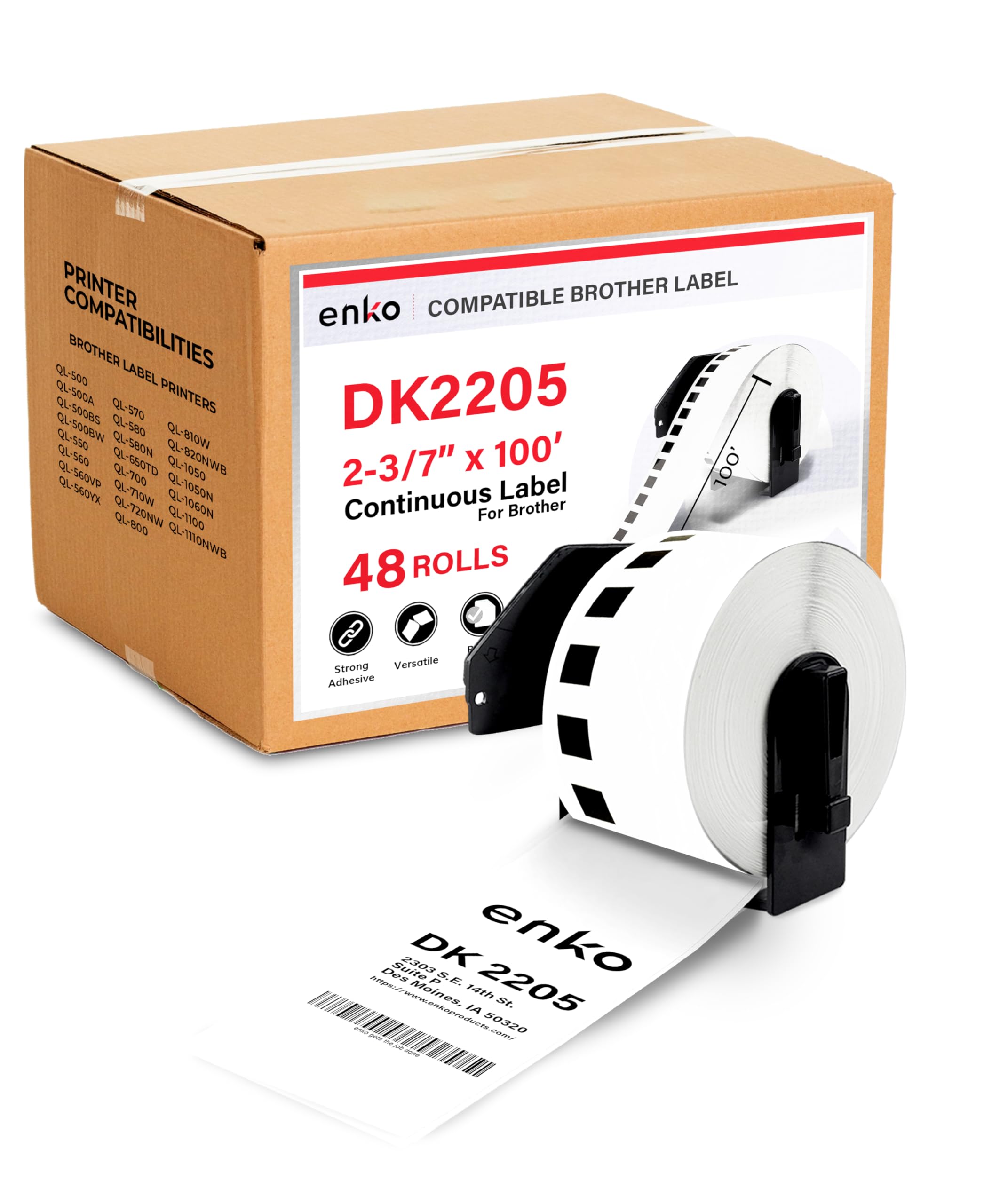 enKo - 48 Rolls Continuous Paper Labels (2.4 Inch x 100 Feet) Compatible with Brother QL-570, QL-580N, QL-650TD, QL-700, QL-710W, QL-720NW Label Printers - Includes 16 Refillable Cartridge Frames - Perfect for Shipping Labels, Inventory Management & Office Organization