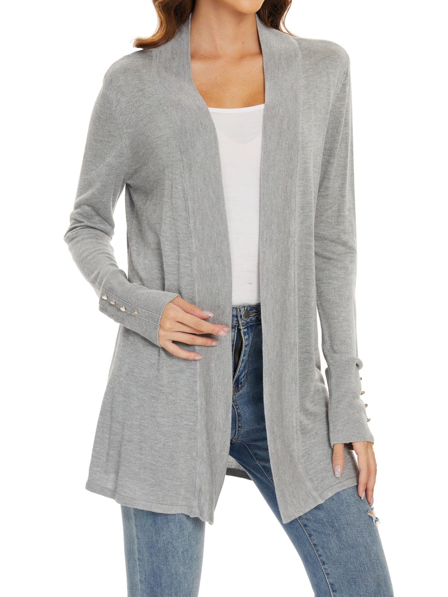 Women's Lightweight Open Front Cardigan Sweater - Long Sleeve Dressy Casual Knitwear for Spring & Early Fall | Perfect for Office, Layering & Everyday Wear