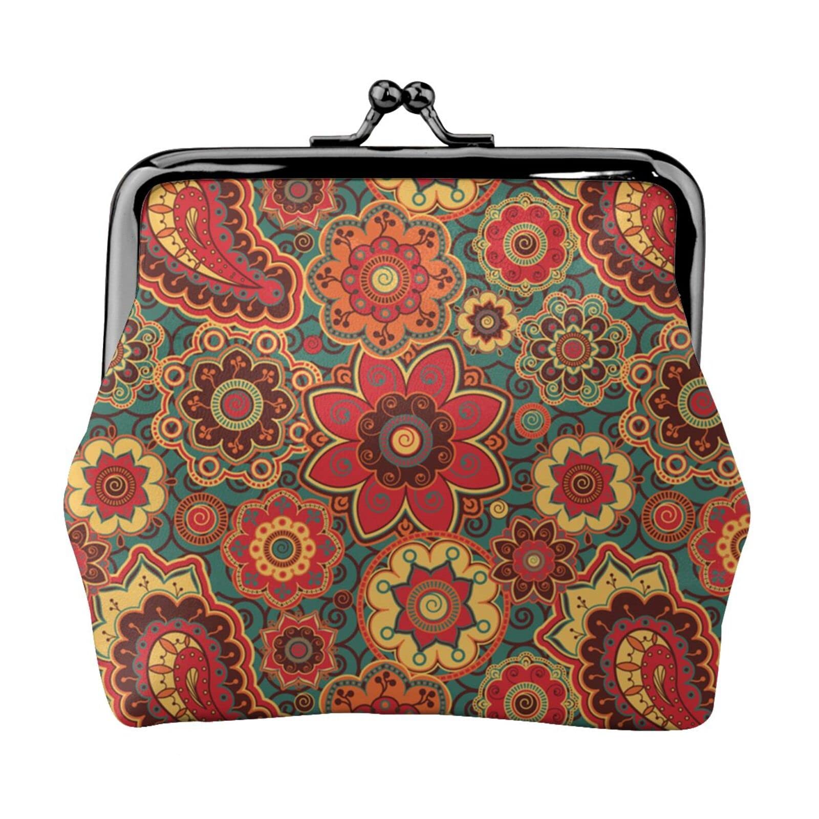 Vintage PU Leather Coin Purse with Buckle Closure - Retro Paisley Pattern Kiss-Lock Wallet for Women & Girls | Perfect for Change, Cash, and Small Essentials | Ideal for Parties, Travel, and Everyday Use