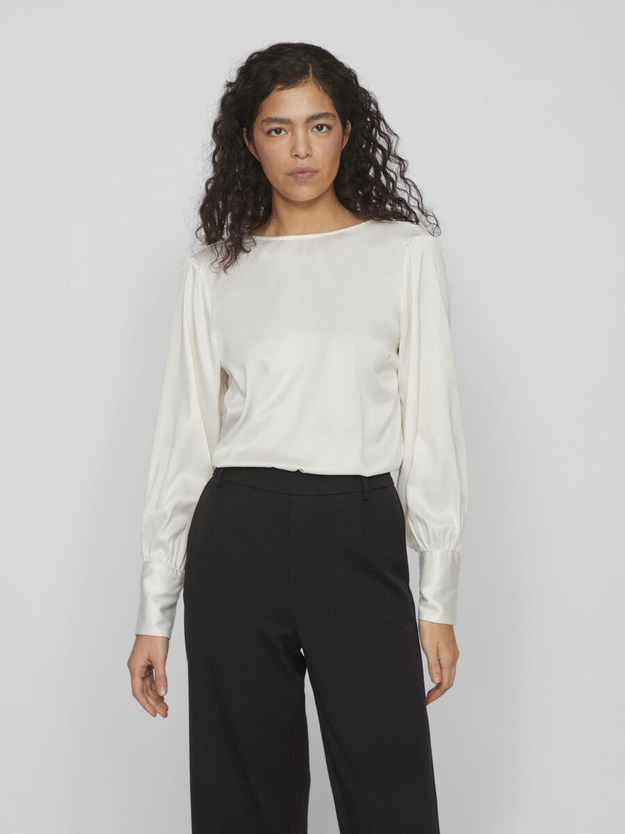 MARCA Women's Draped Back Long Sleeve Blouse in Birch - Elegant Office Wear & Casual Outfit for Fall Fashion