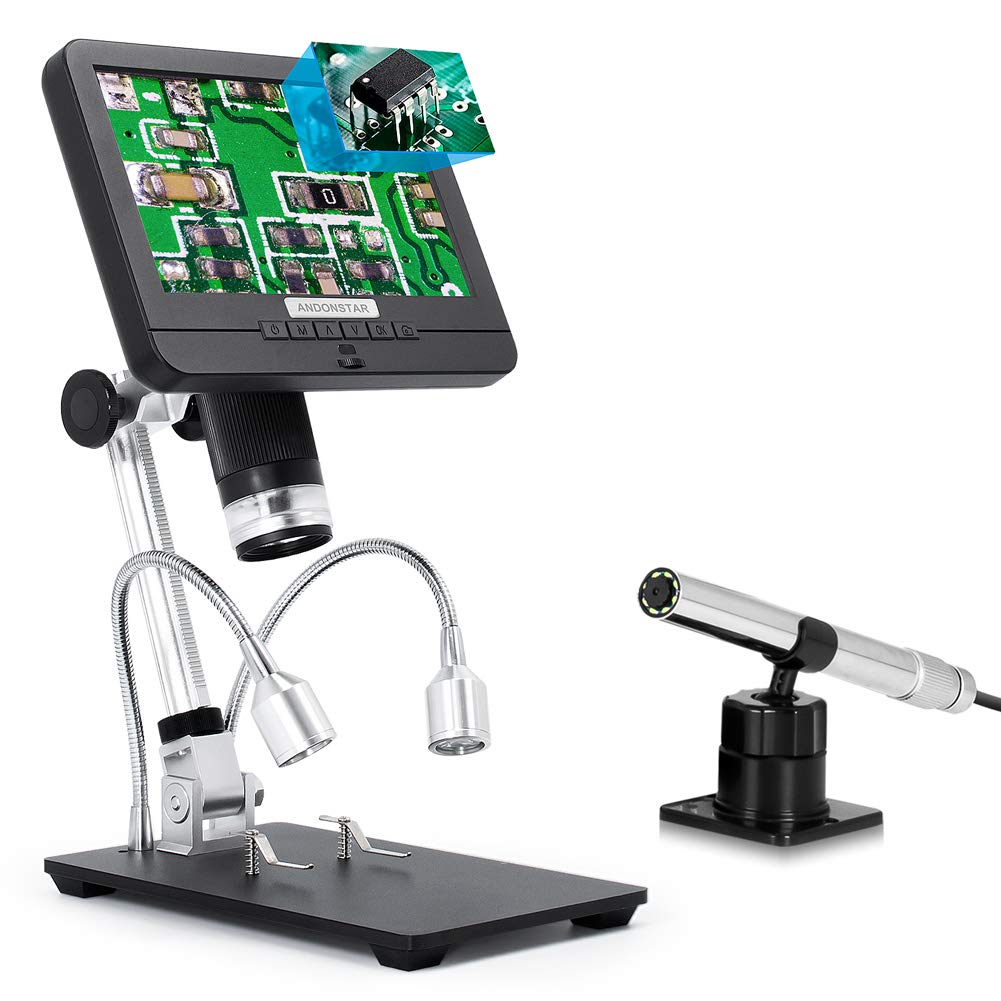 Andonstar AD206S 7-inch LCD Digital Microscope with Endoscope - 200X Magnification Zoom for Soldering, Phone Repair & Circuit Board Inspection | Perfect for Electronics Workbench, Jewelry Appraisal & Hobbyist Projects