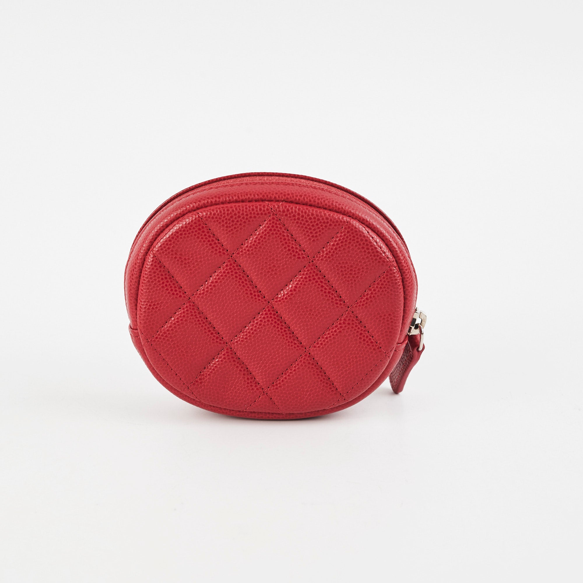 Chanel Round Red Caviar Leather Coin Purse - Luxury Small Wallet for Women - Perfect for Parties, Travel & Everyday Use