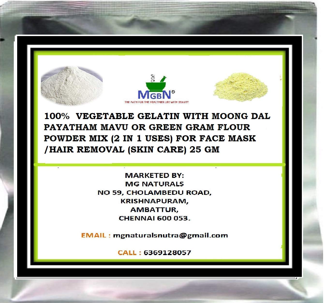100% Natural Vegetable Gelatin with Moong Dal Flour - 2-in-1 Face Mask & Hair Removal Powder (25g) for Glowing Skin & Smooth Hair Care at Home