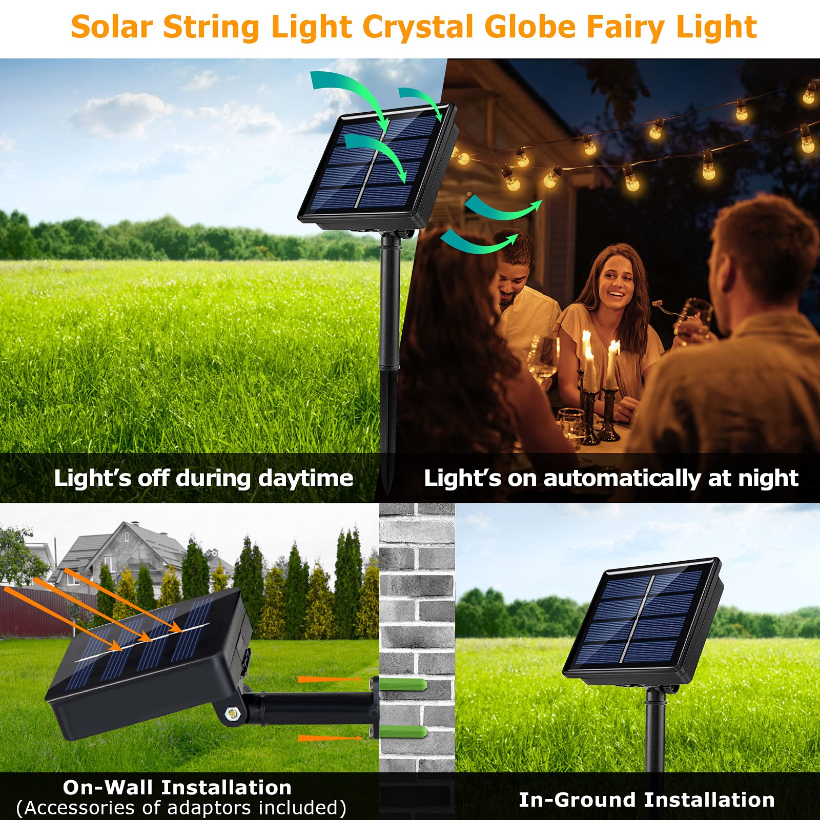 Solar Powered Gazebo String Lights - 23Ft Waterproof Outdoor Solar Lights with 8 Lighting Modes for Patio, Yard, Porch & Christmas Decor | Perfect for Garden Parties, Backyard Weddings & Holiday Lighting