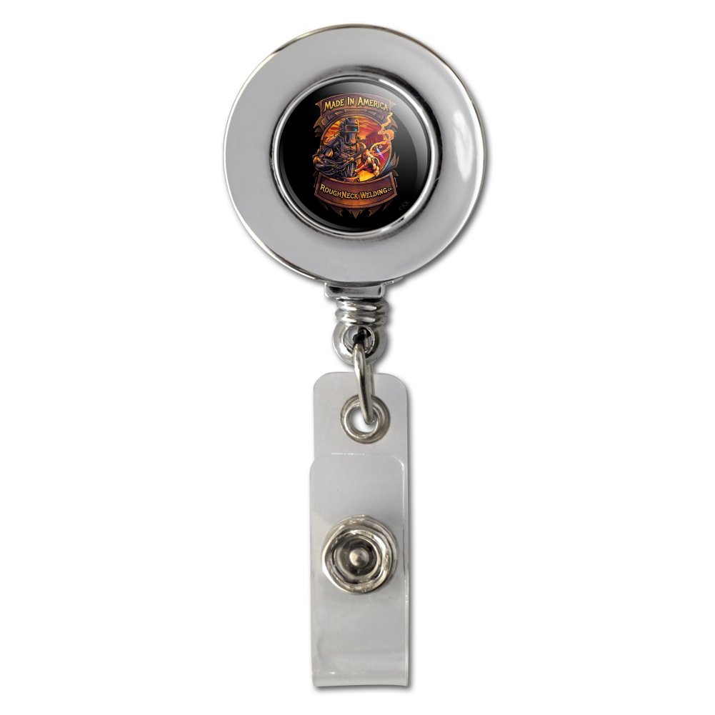 Premium American-Made Welding Badge Holder - Retractable Reel with Chrome Clip for ID Cards | Ideal for Construction Sites, Factories & Industrial Workplaces